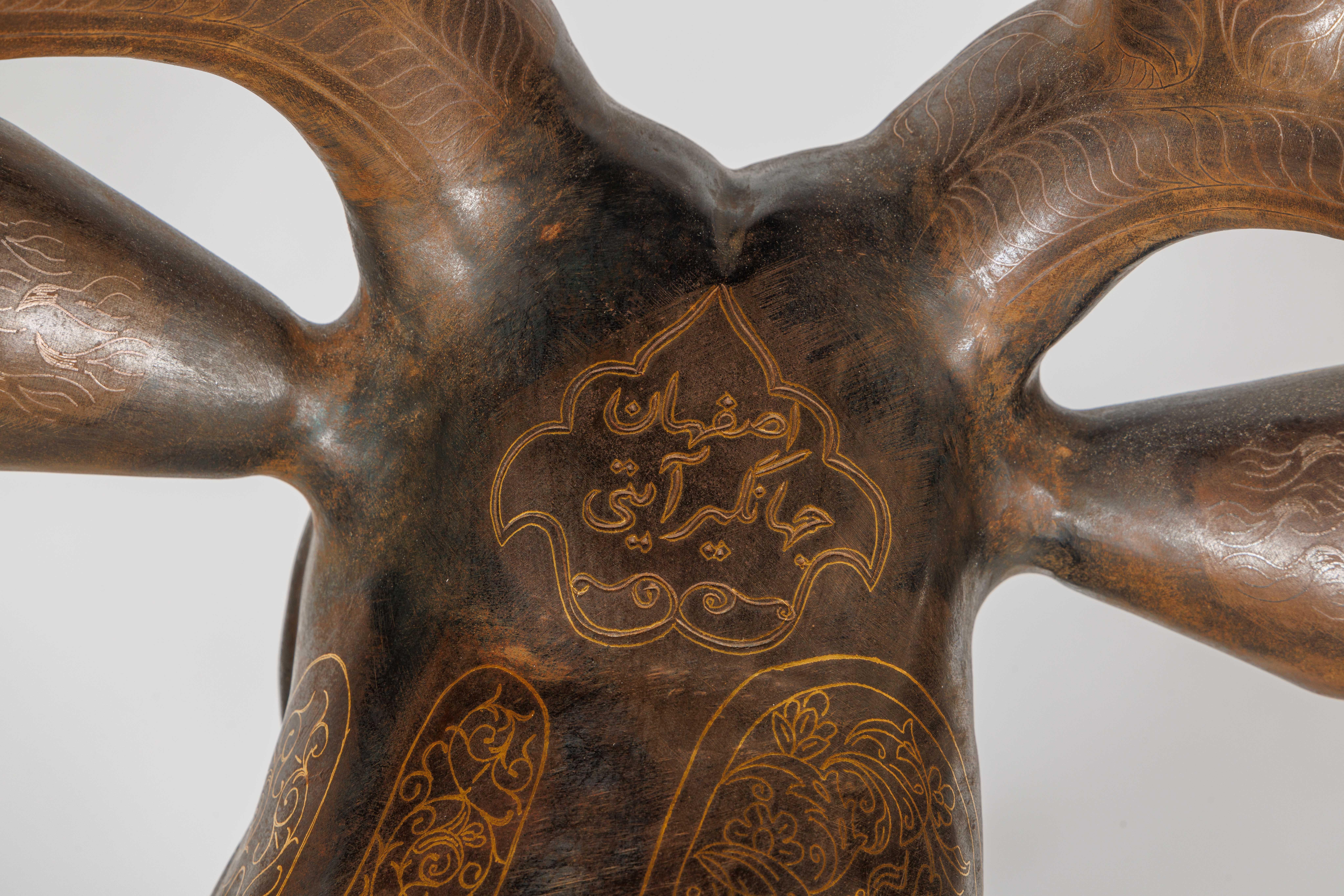 An Exceptional Life-Size Middle Eastern Gold-Inlaid Steel Deer Sculpture For Sale 13