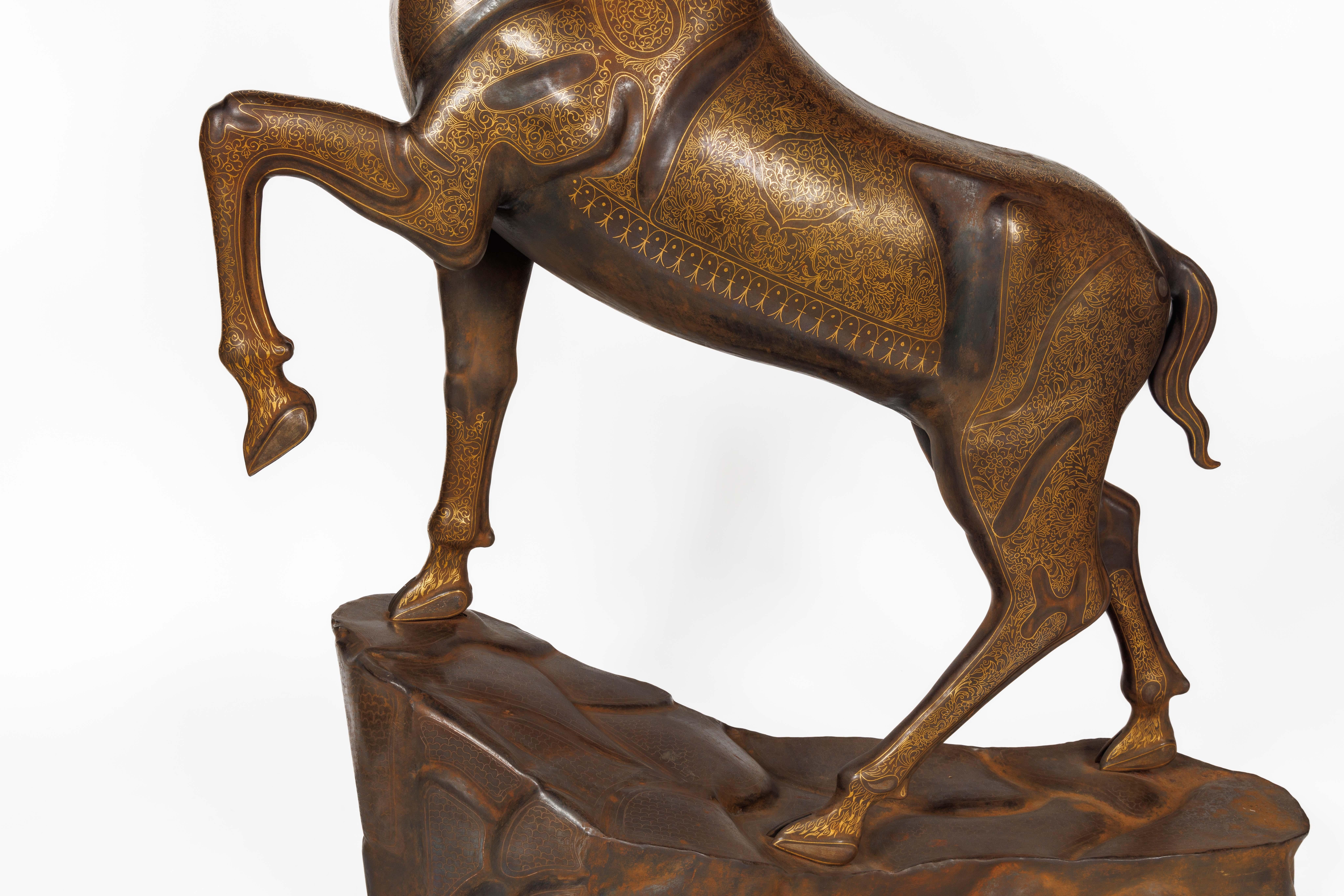 Islamic An Exceptional Life-Size Middle Eastern Gold-Inlaid Steel Deer Sculpture For Sale