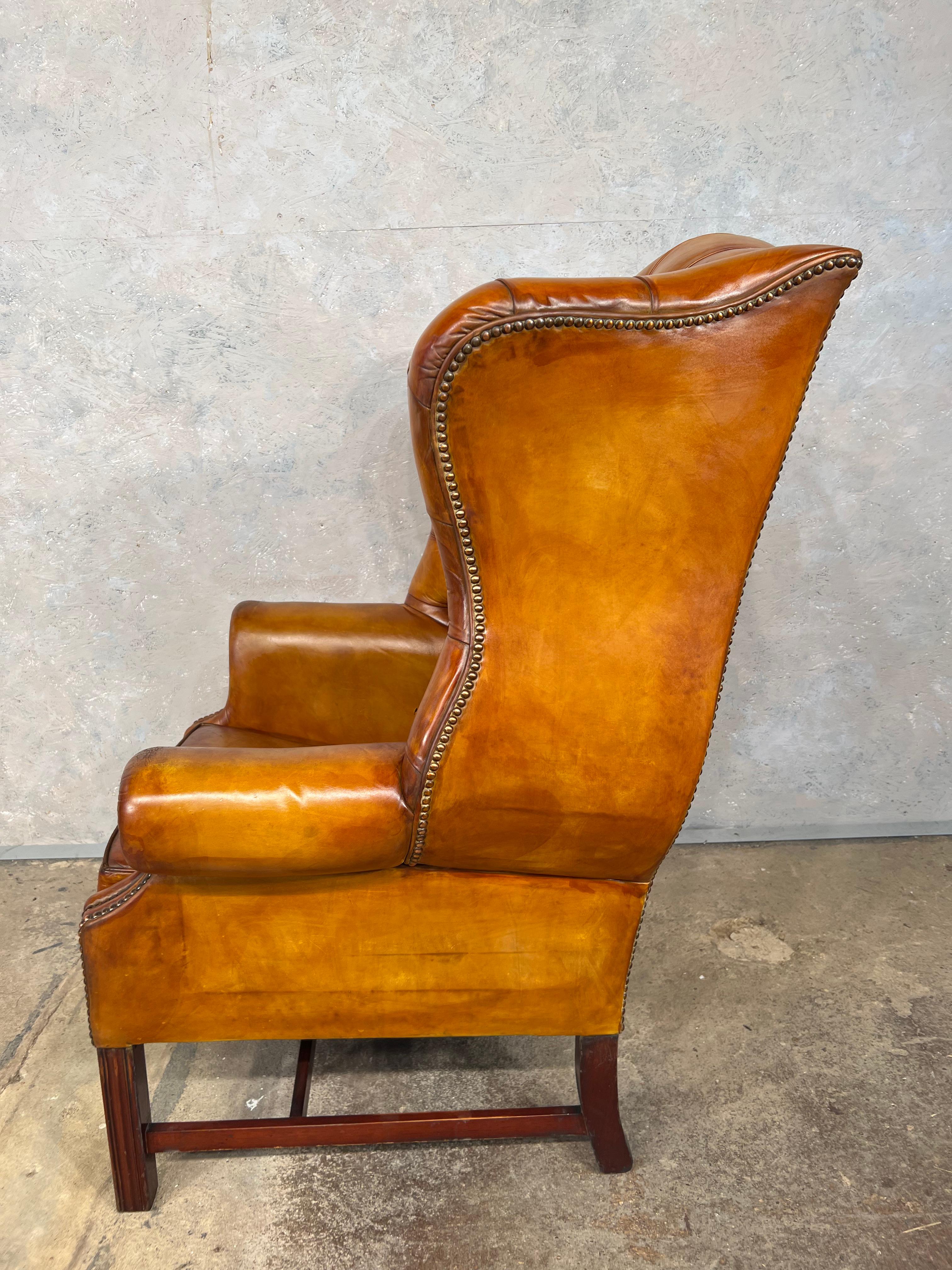 Exceptional Mid C Wide Back Leather Wing Back Chair Chesterfield Light Tan #500 5