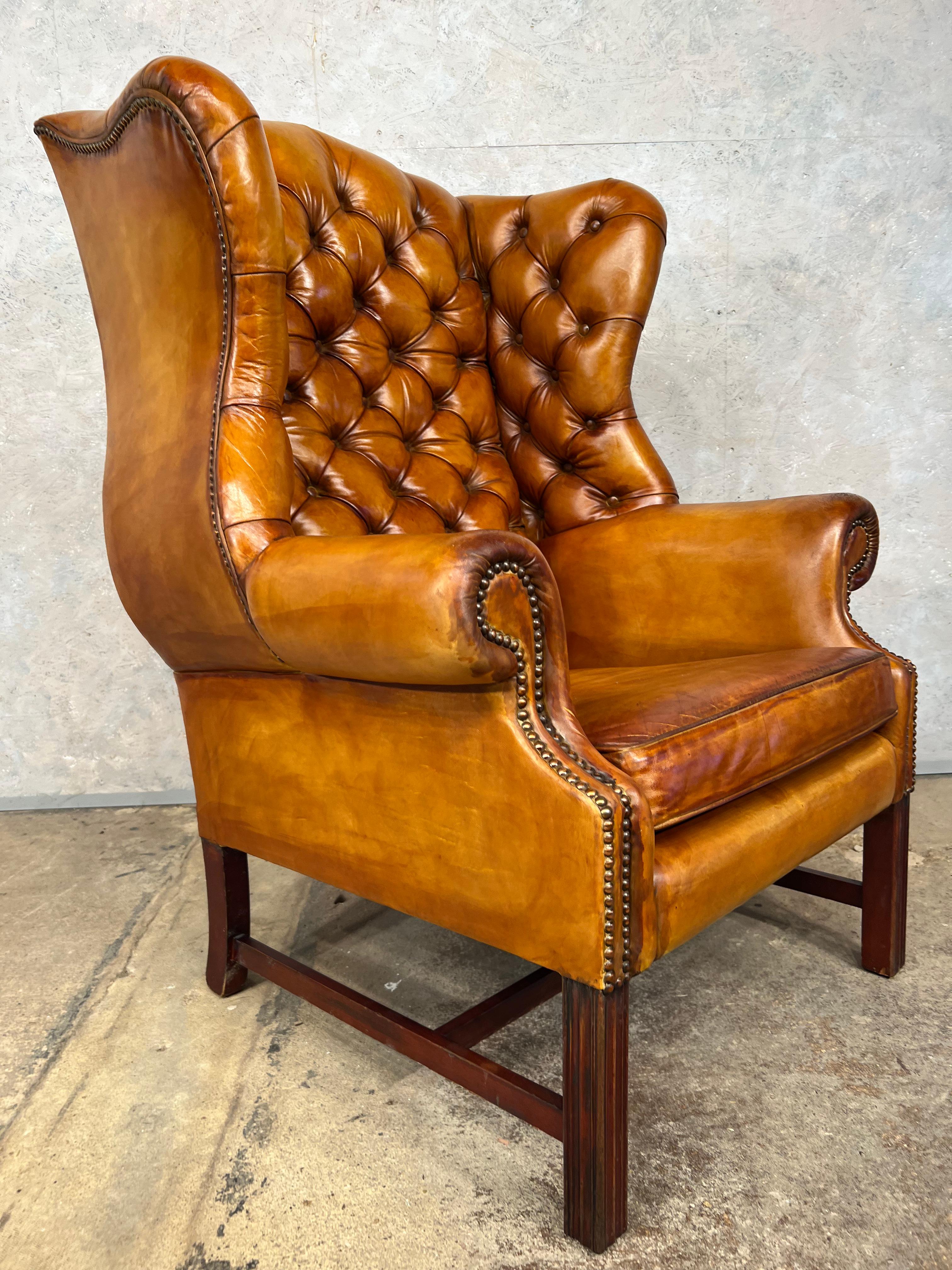 tan leather wingback chair