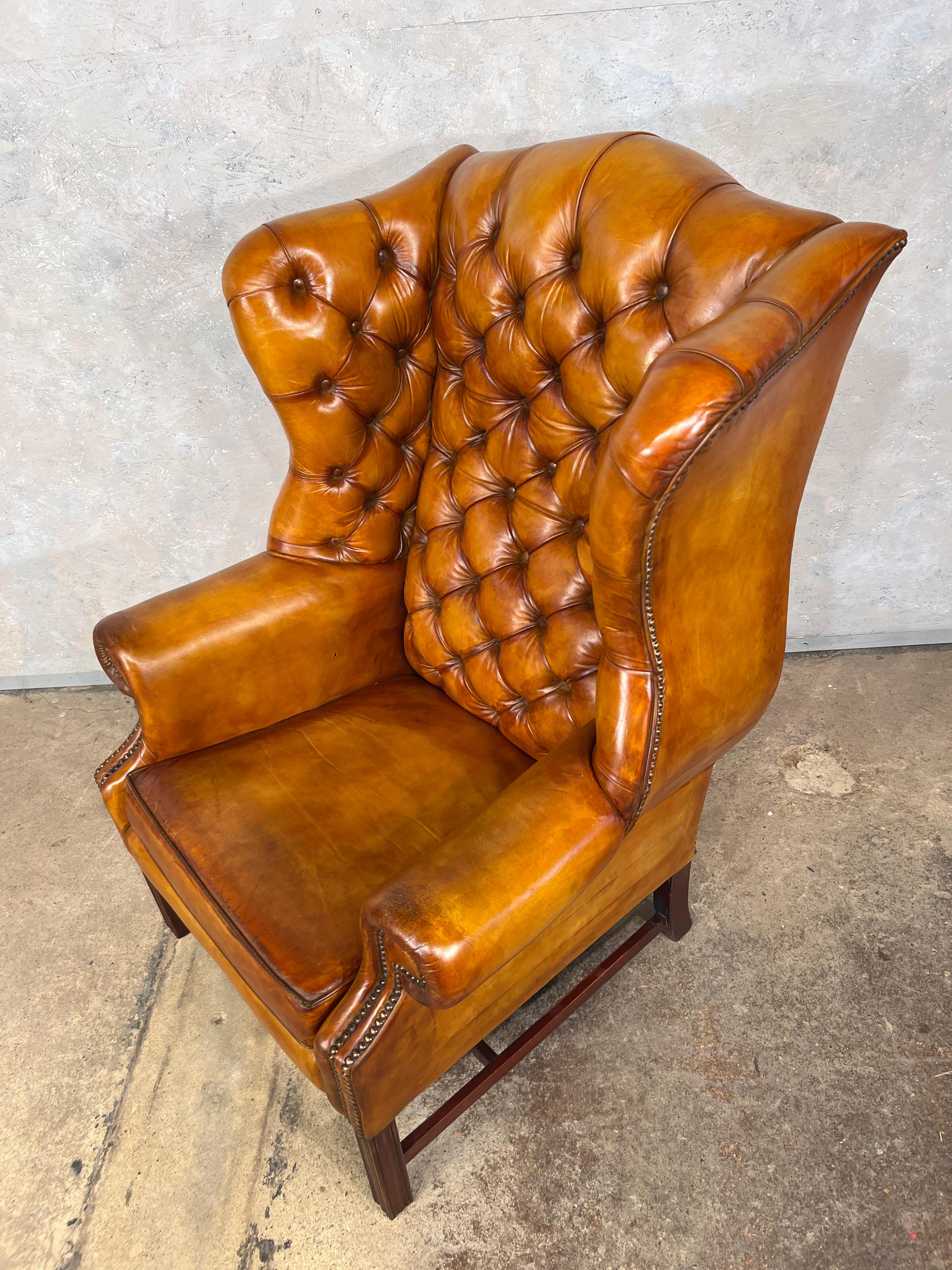 Exceptional Mid C Wide Back Leather Wing Back Chair Chesterfield Light Tan #500 3