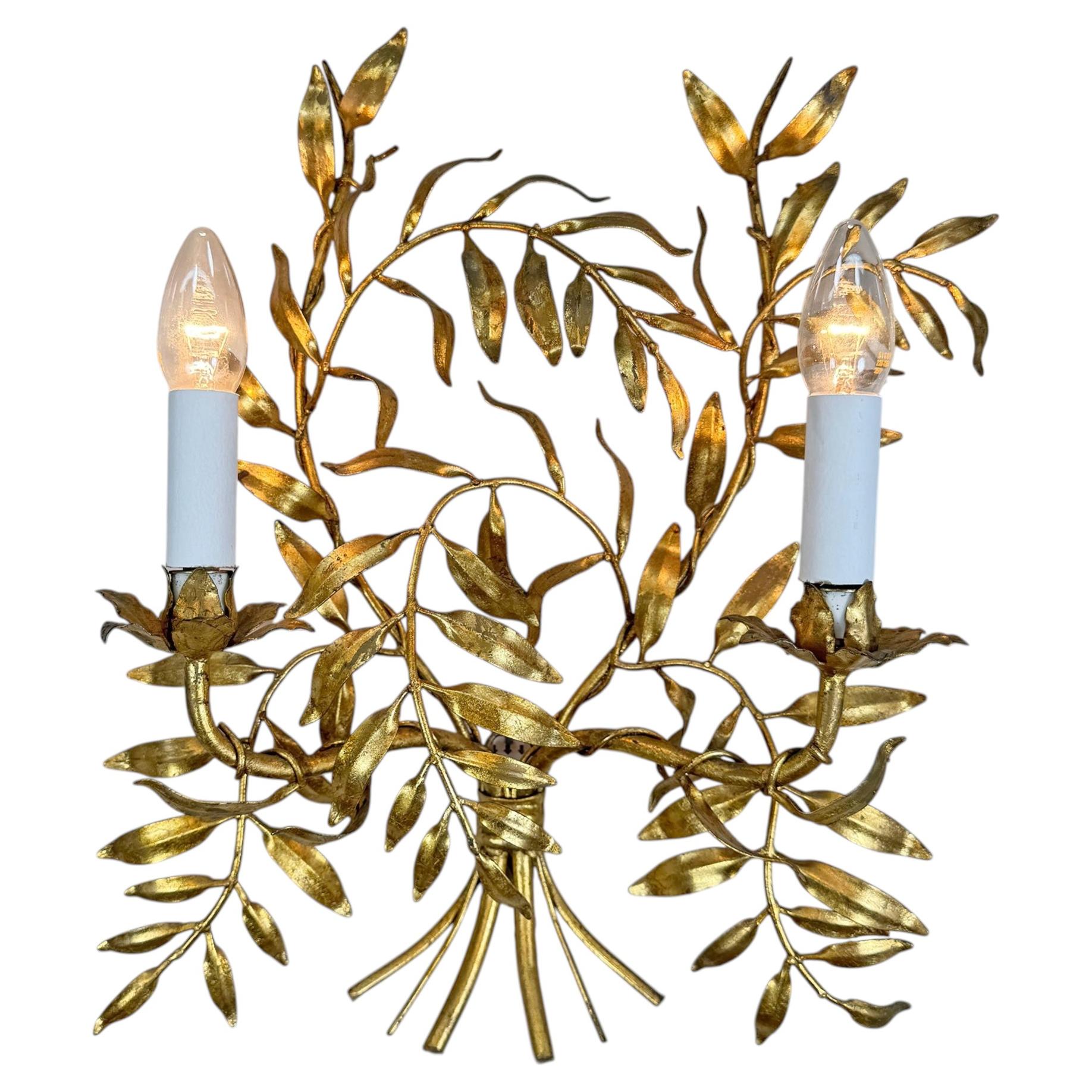 An Exceptional Mid-Century Italian Fern Style Gilded Metal Wall Light