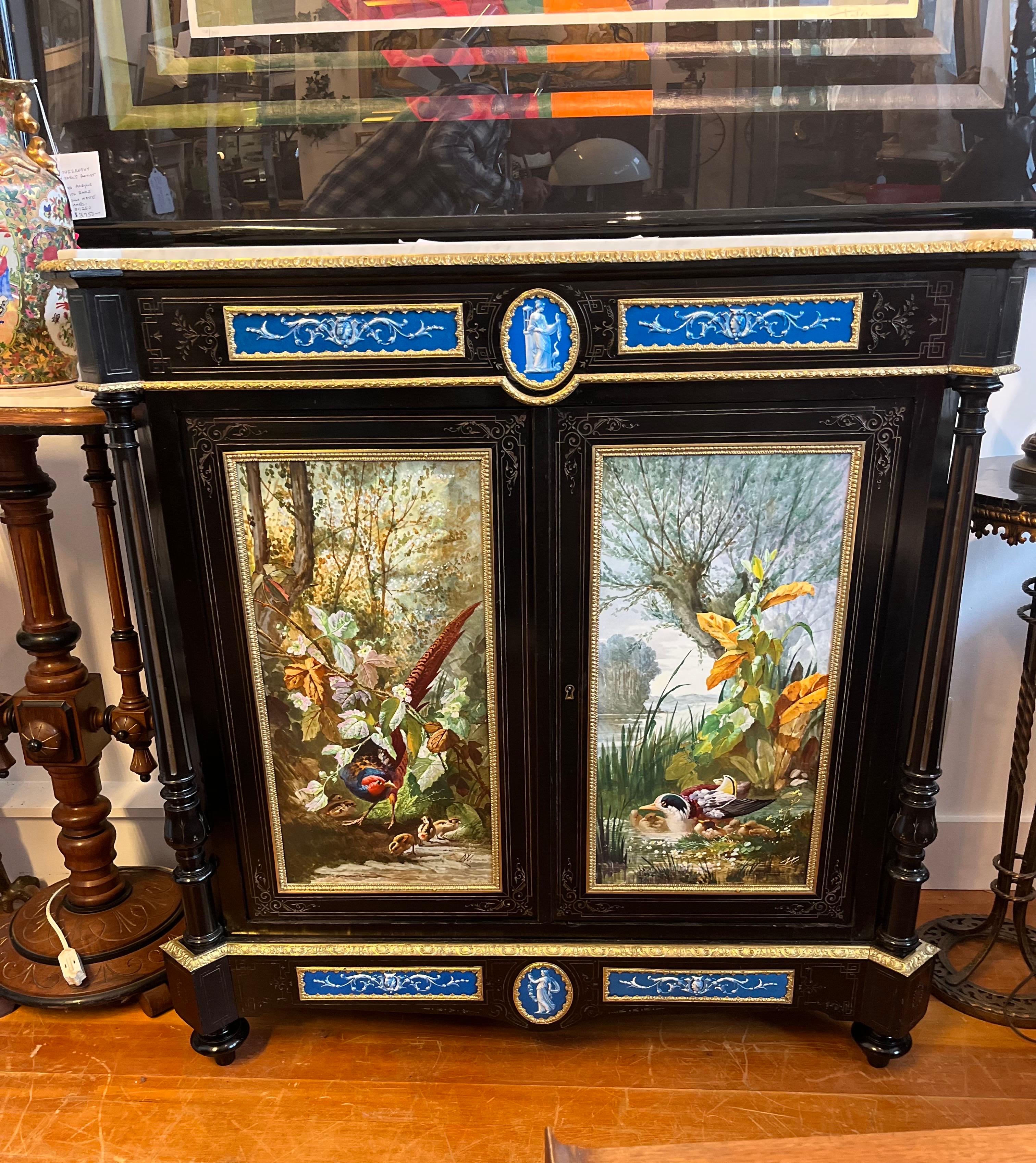 French An Exceptional Napoleon III Cabinet with Large Hand Painted Sevres Plaques. 