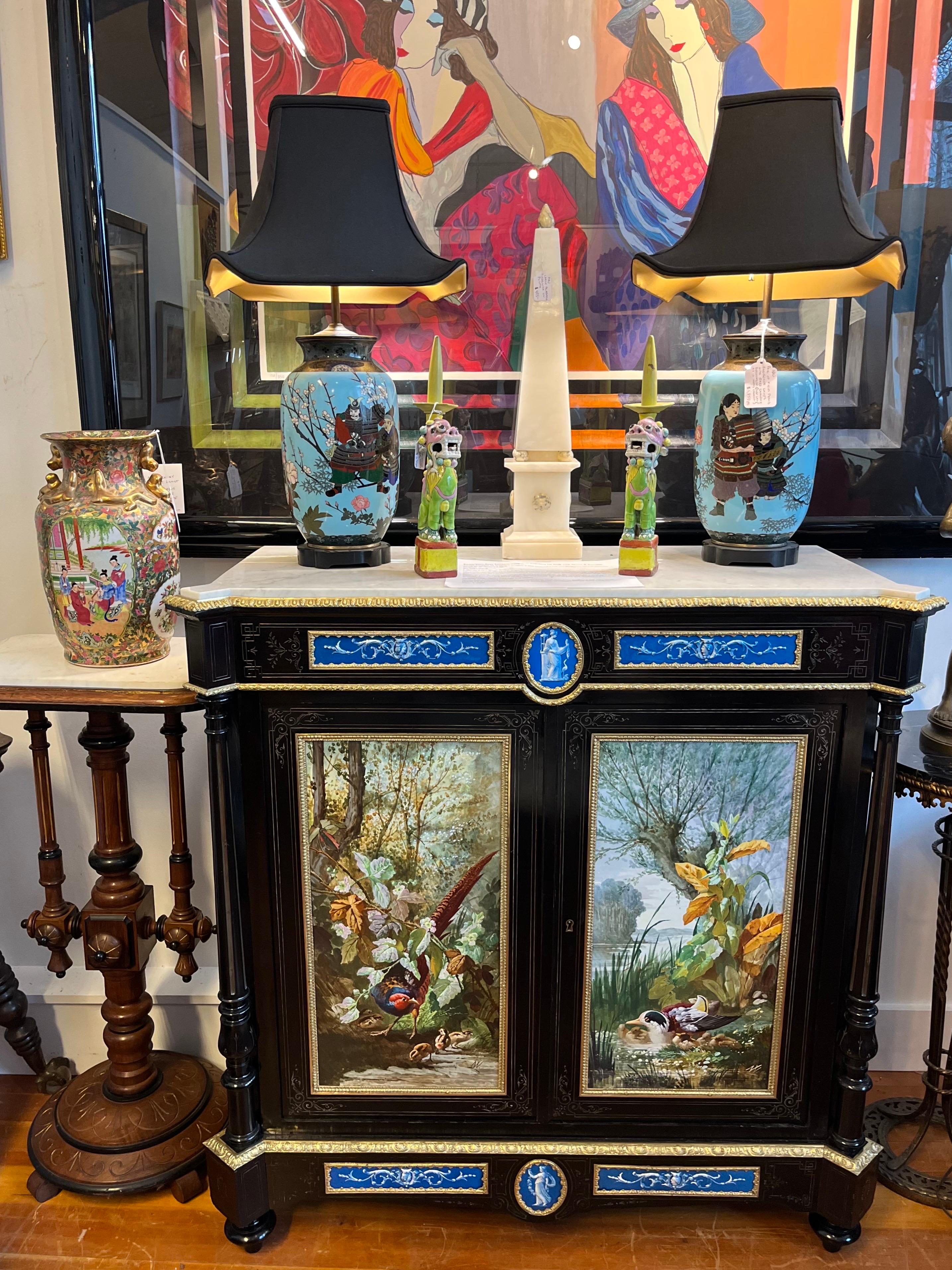 An Exceptional Napoleon III Cabinet with Large Hand Painted Sevres Plaques. In Good Condition In Lambertville, NJ