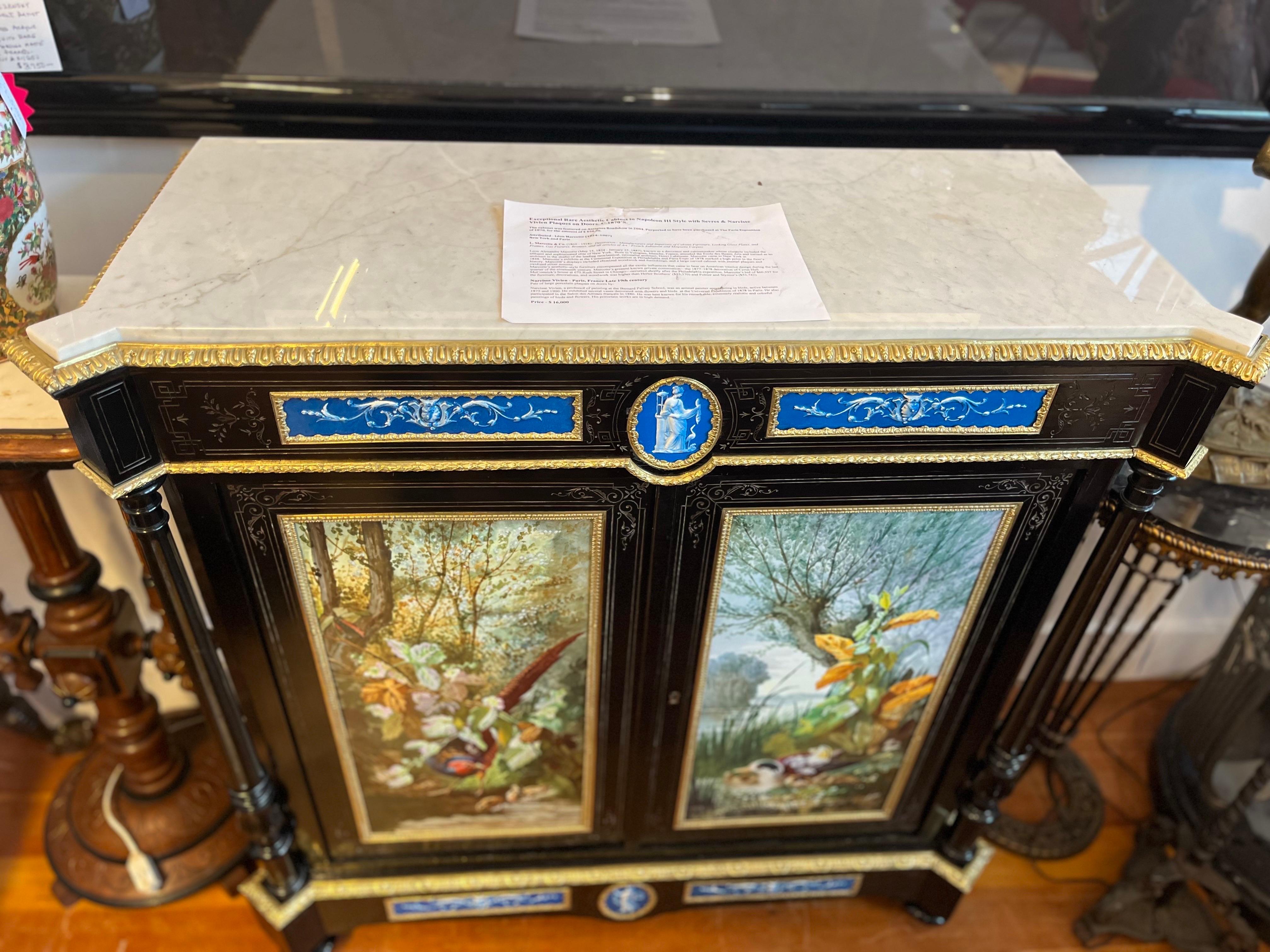 Porcelain An Exceptional Napoleon III Cabinet with Large Hand Painted Sevres Plaques. 