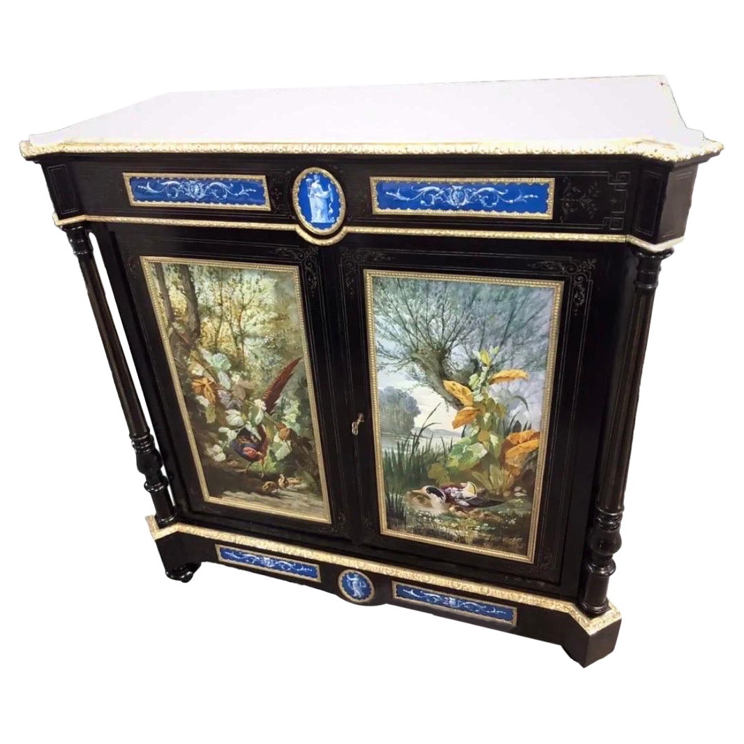 An Exceptional Napoleon III Cabinet with Large Hand Painted Sevres Plaques.