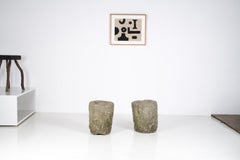 An Exceptional Pair of 19th Century Primitive Carved Stone Wabi Sabi Planters