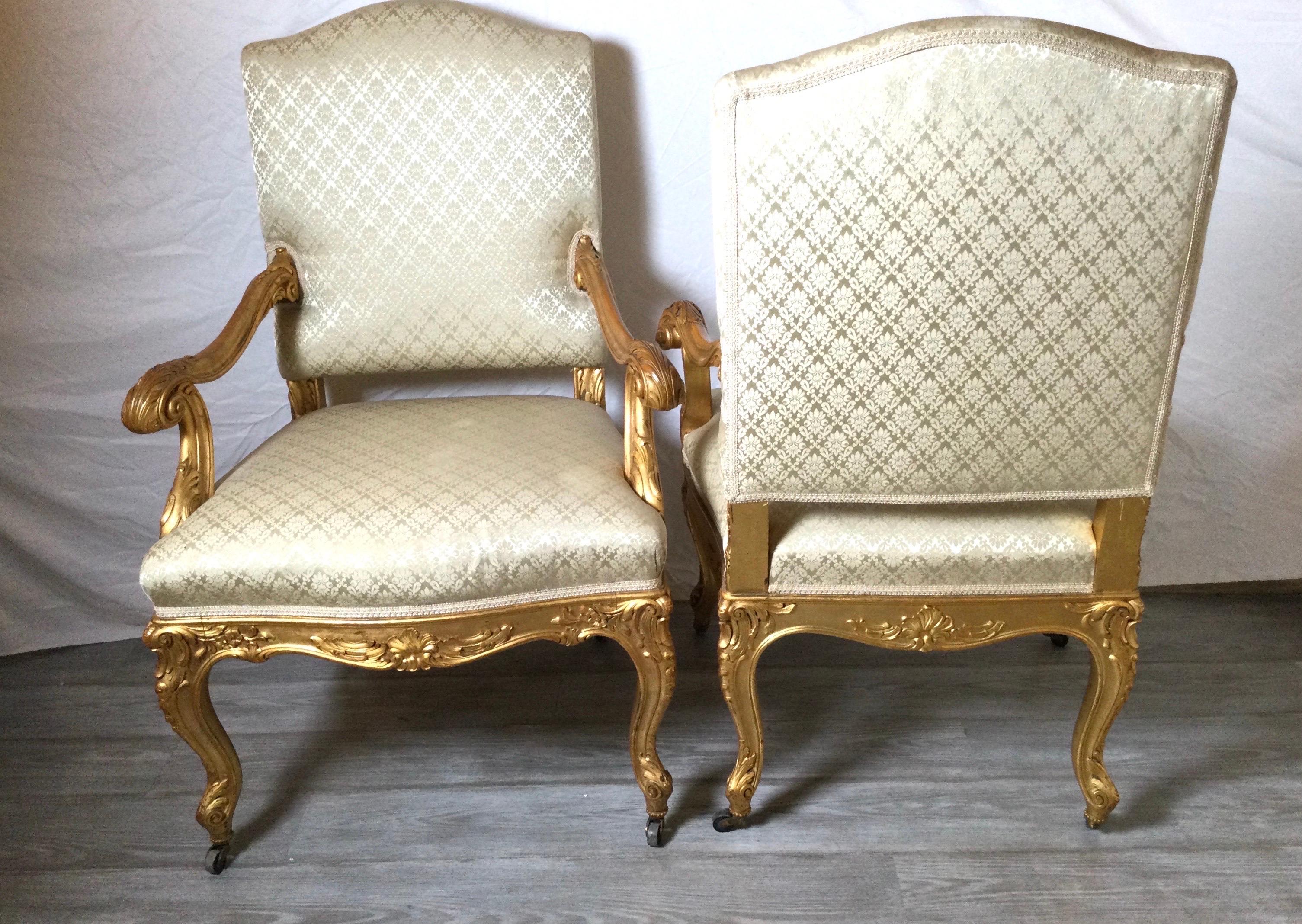 Louis XV Exceptional Pair of Antique French Fauteuil Chairs