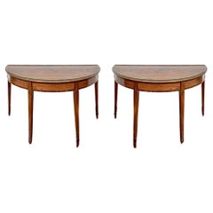 An Exceptional Pair Of  Antique Mahogany Demi Lune Console Tables