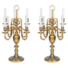 An Exceptional Pair of Champleve Enamel Ormolu Candelabra by Sevin & Barbedienne