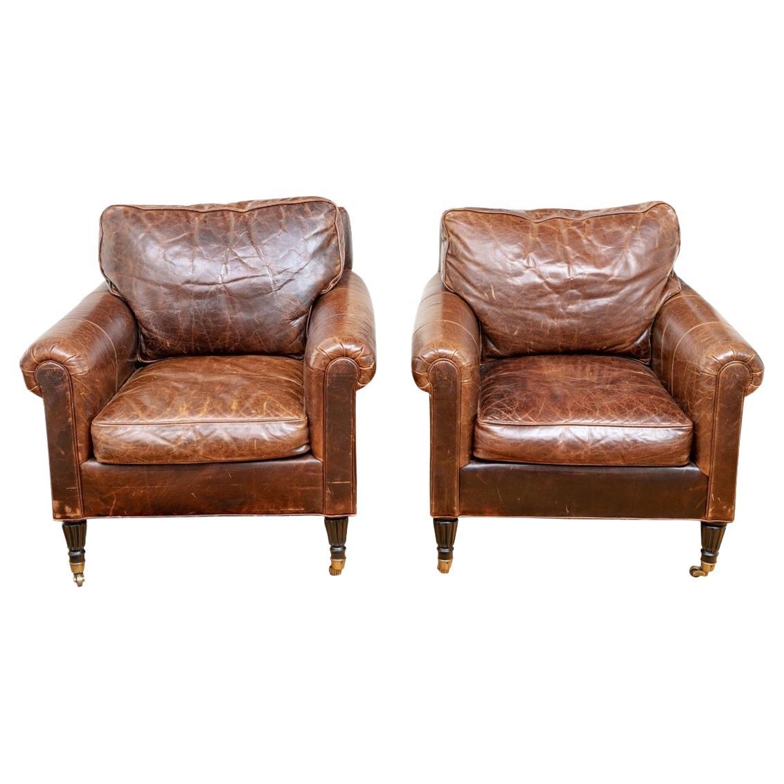 Pair of Vintage French Leather Club Chairs at 1stDibs