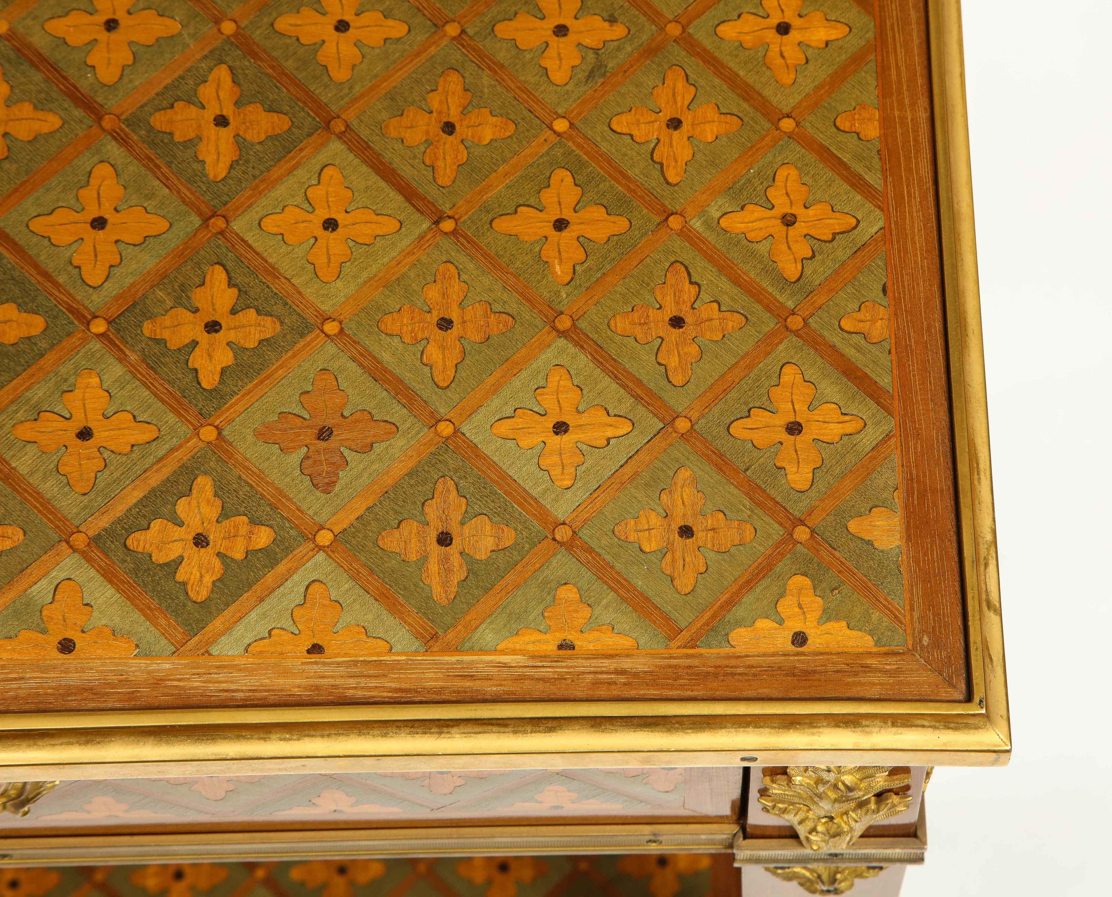Exceptional Pair of French Ormolu-Mounted Parquetry and Marquetry Side Tables For Sale 8