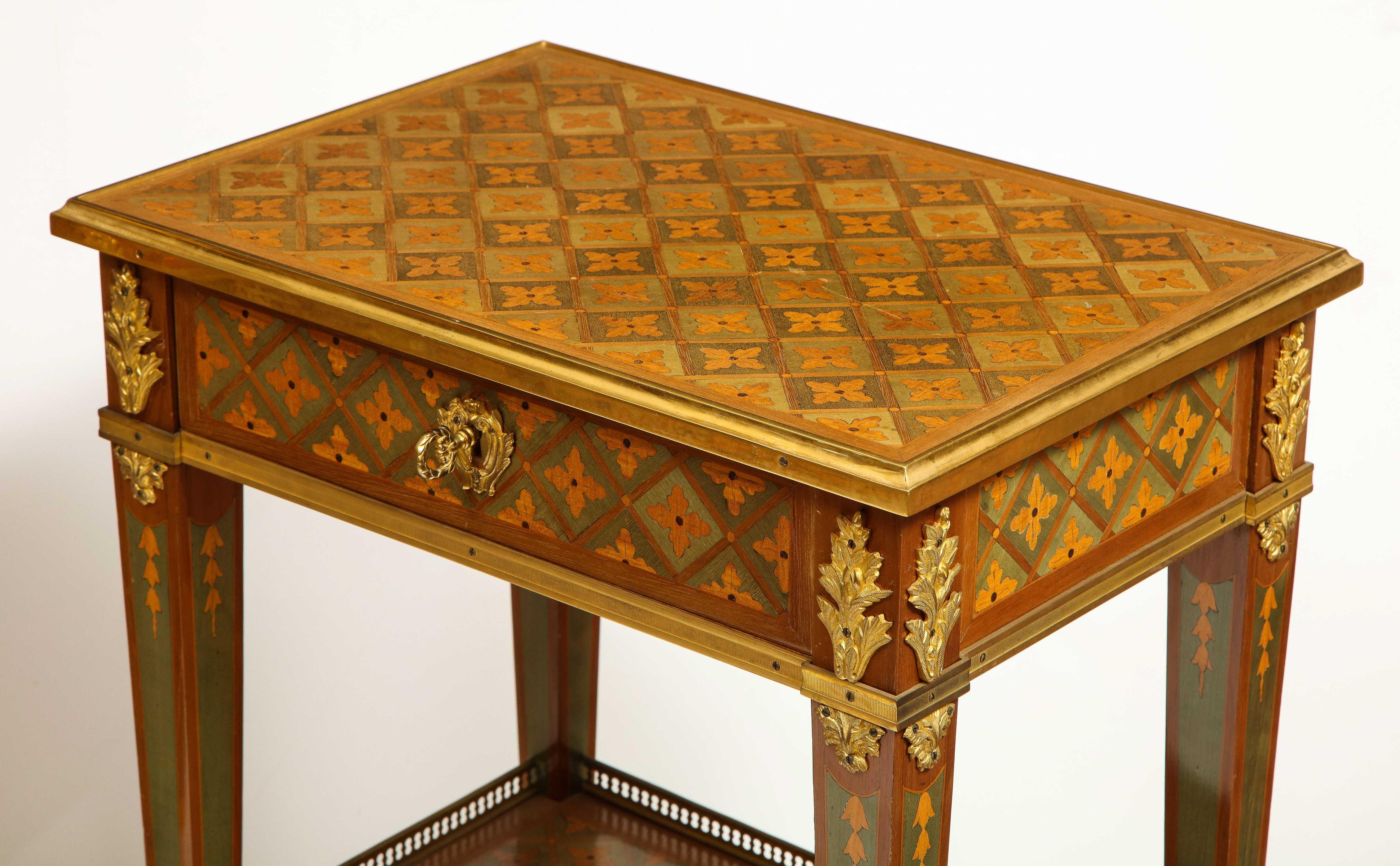 19th Century Exceptional Pair of French Ormolu-Mounted Parquetry and Marquetry Side Tables For Sale