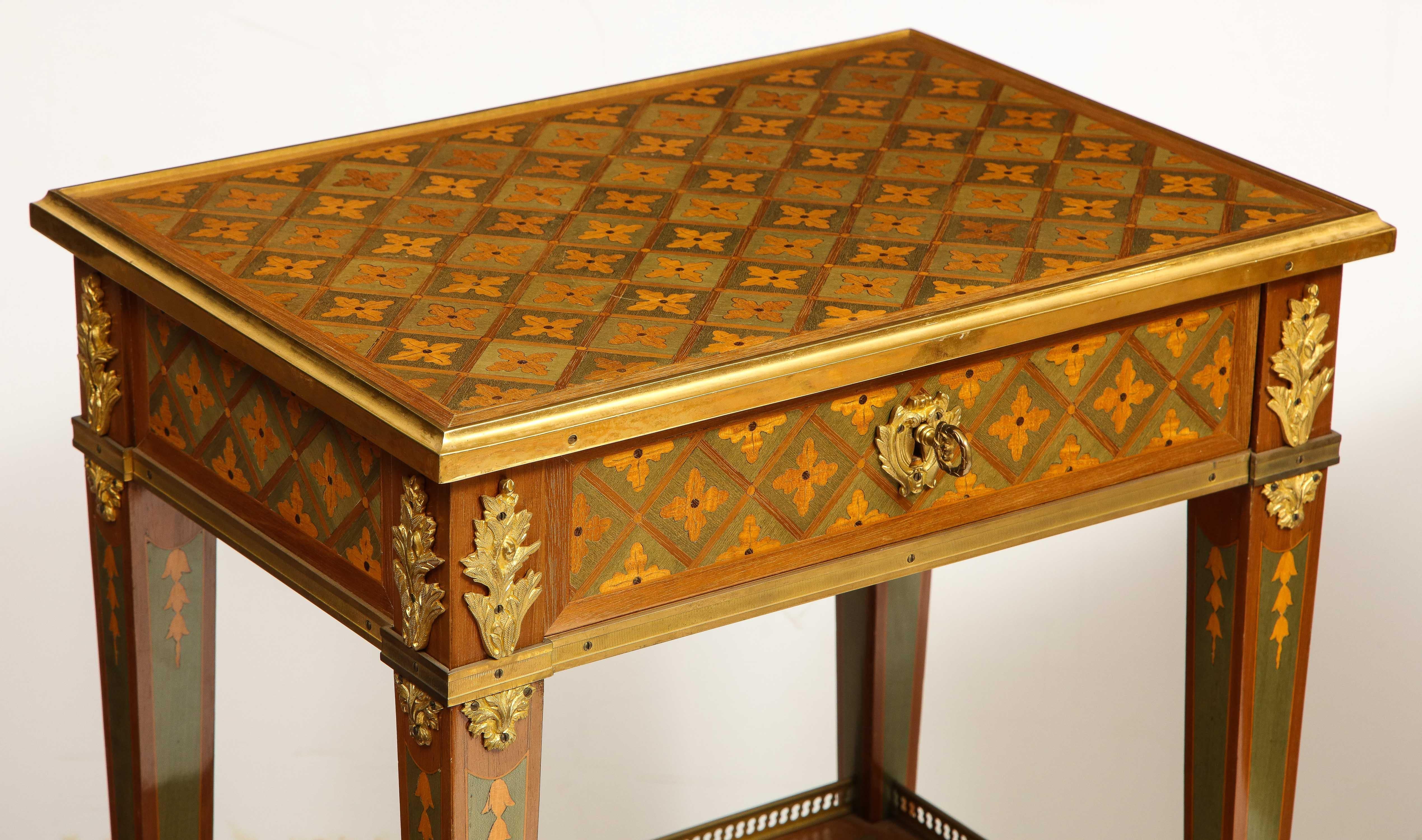 Bronze Exceptional Pair of French Ormolu-Mounted Parquetry and Marquetry Side Tables For Sale