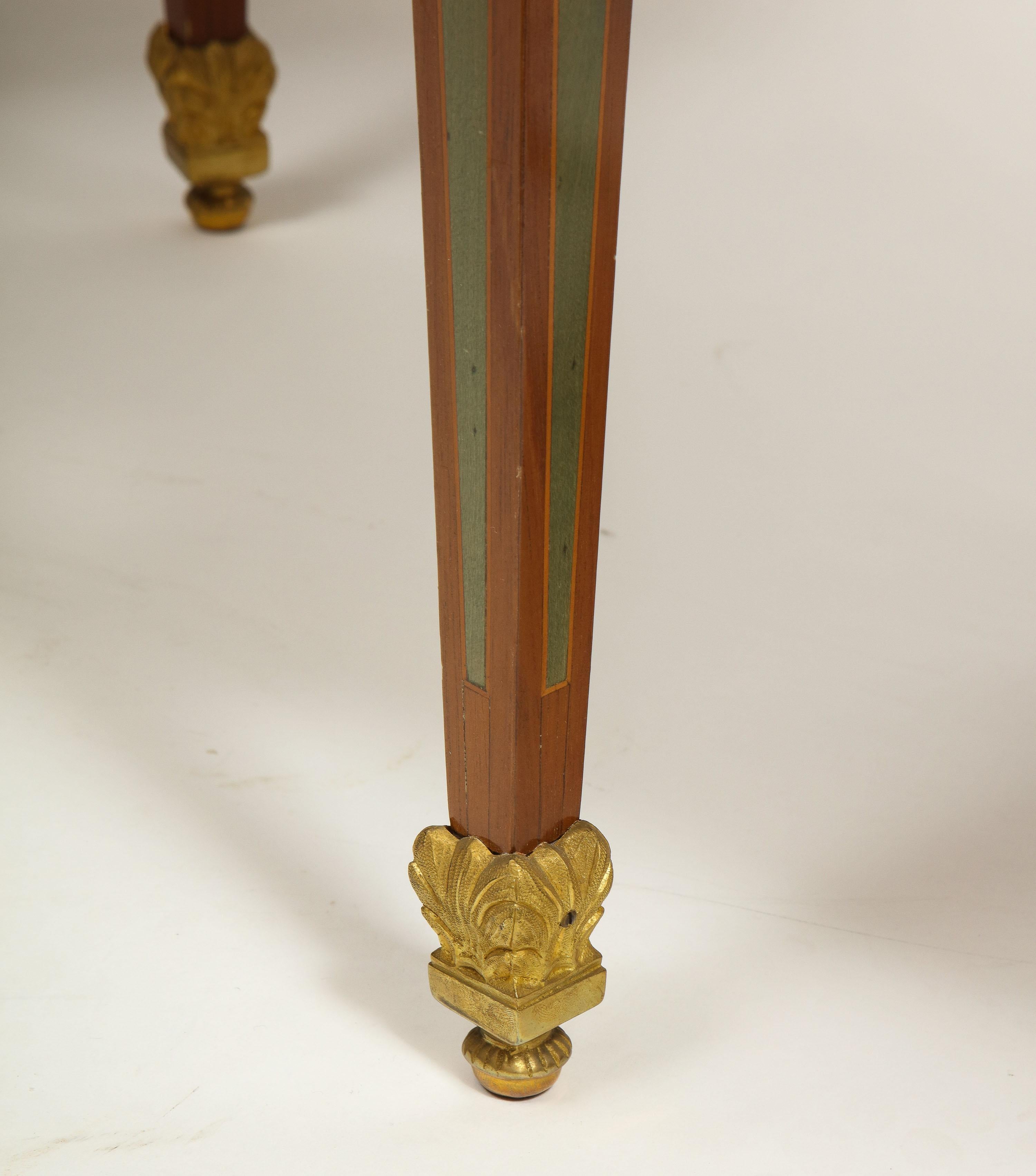 Exceptional Pair of French Ormolu-Mounted Parquetry and Marquetry Side Tables For Sale 3