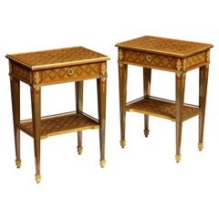 Antique Exceptional Pair of French Ormolu-Mounted Parquetry and Marquetry Side Tables