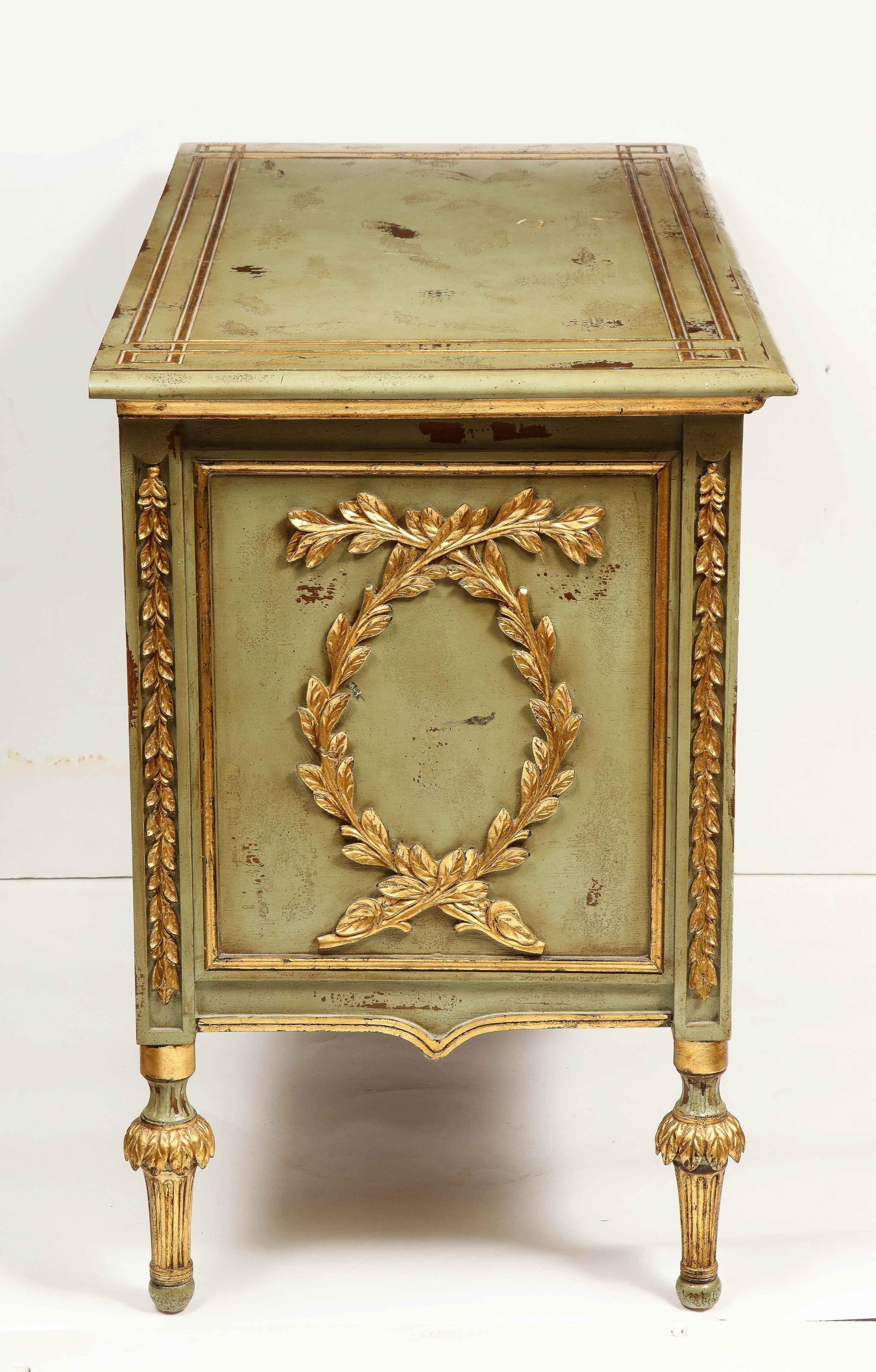 Exceptional Pair of French Provincial Green Painted and Parcel-Gilt Commodes 8