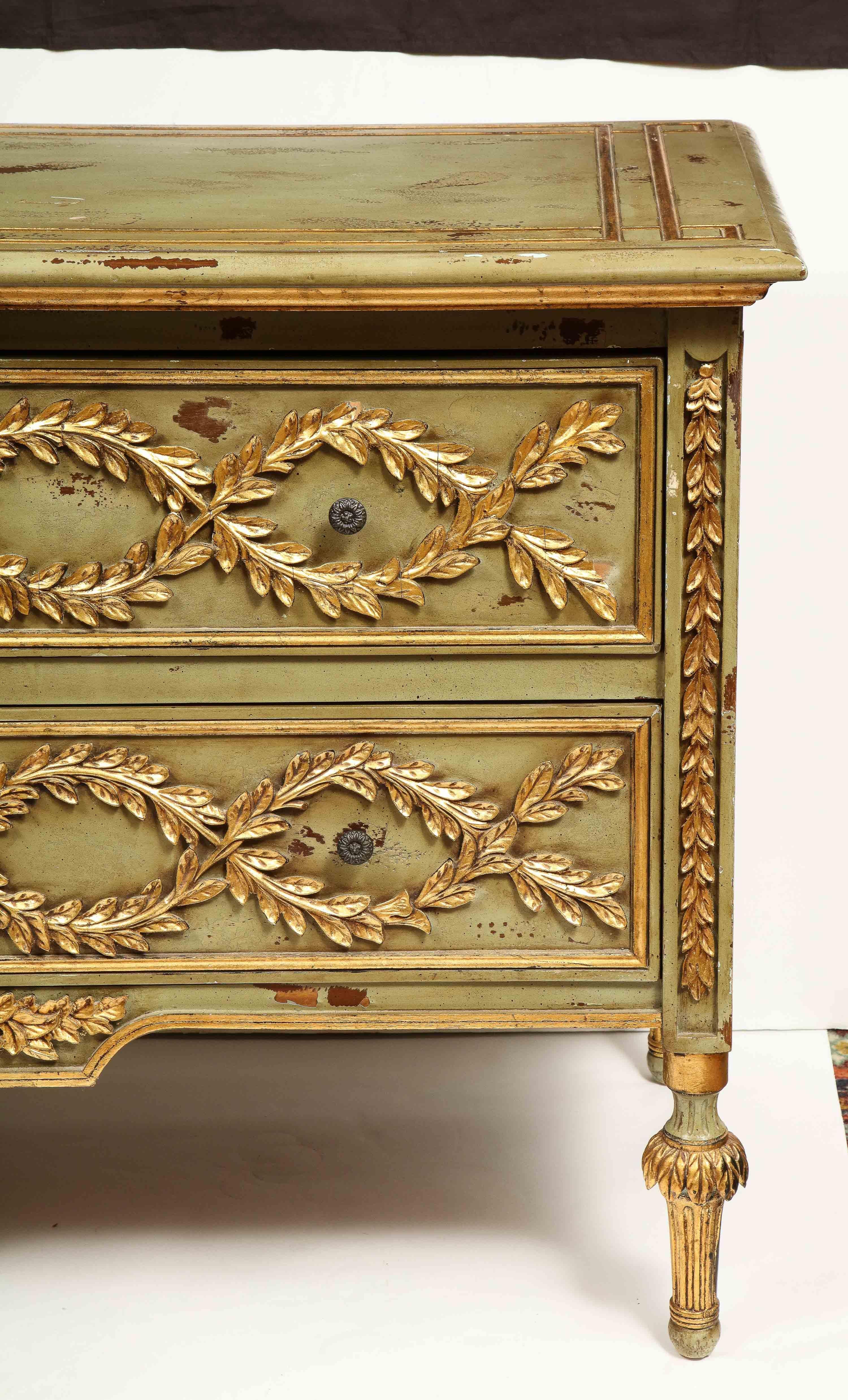 Exceptional Pair of French Provincial Green Painted and Parcel-Gilt Commodes 3