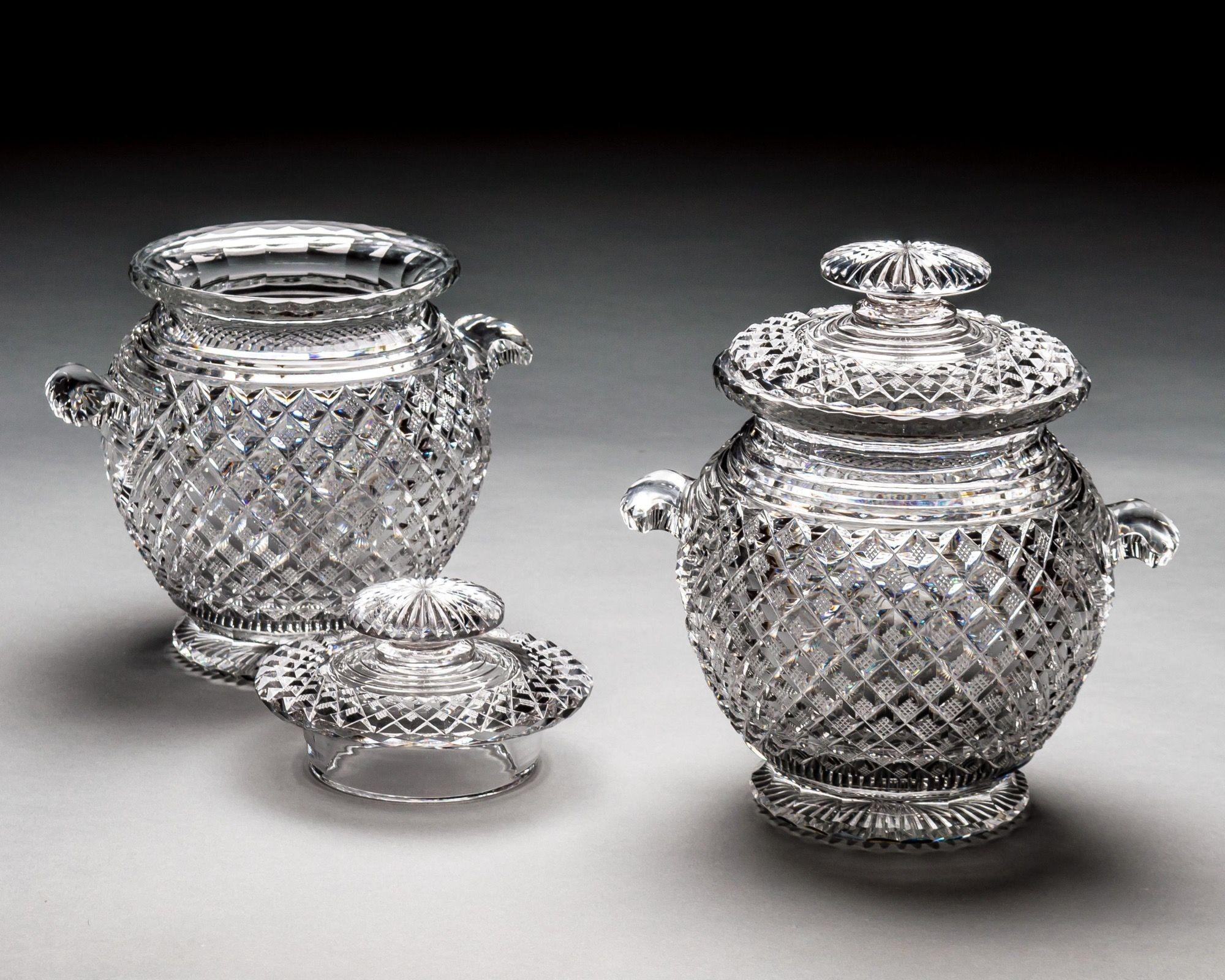 English An Exceptional Pair of Regency Cut Glass Ice Buckets For Sale