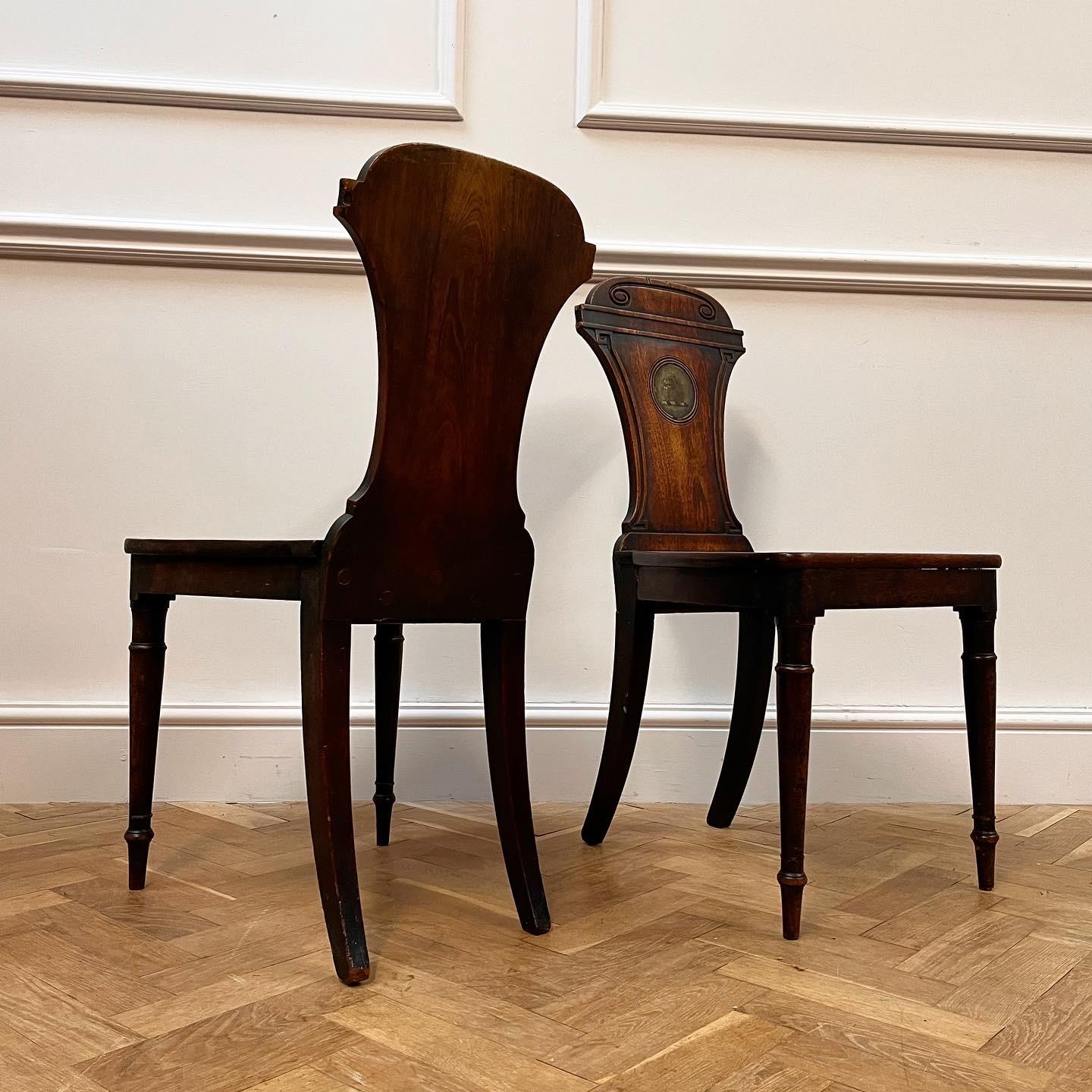 Exceptional Pair of Regency Mahogany Hall Chairs In Excellent Condition For Sale In London, GB