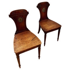Exceptional Pair of Regency Mahogany Hall Chairs