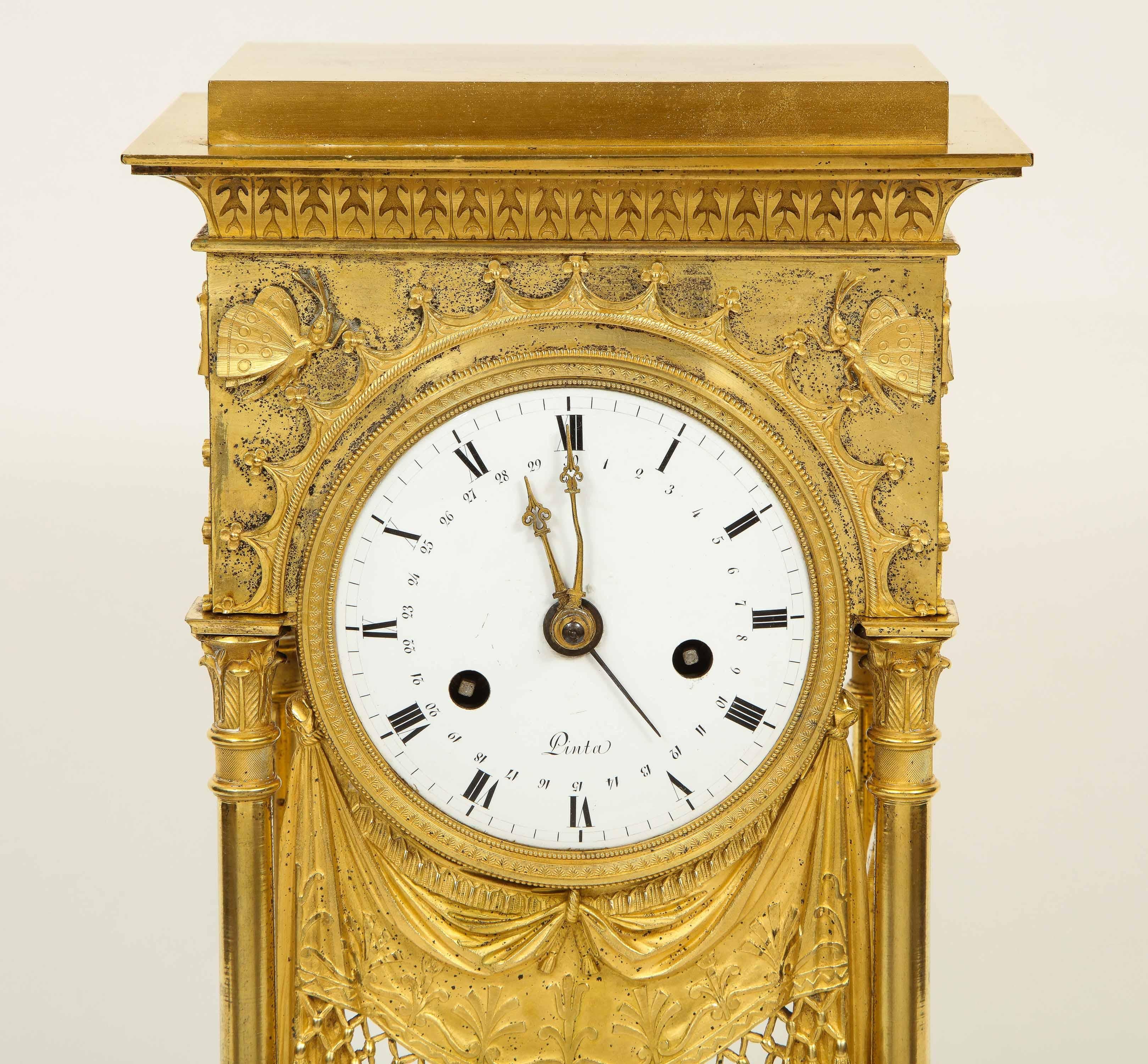 An Exceptional Quality French Ormolu Clock with Dragonflies, circa 1830 In Good Condition In New York, NY