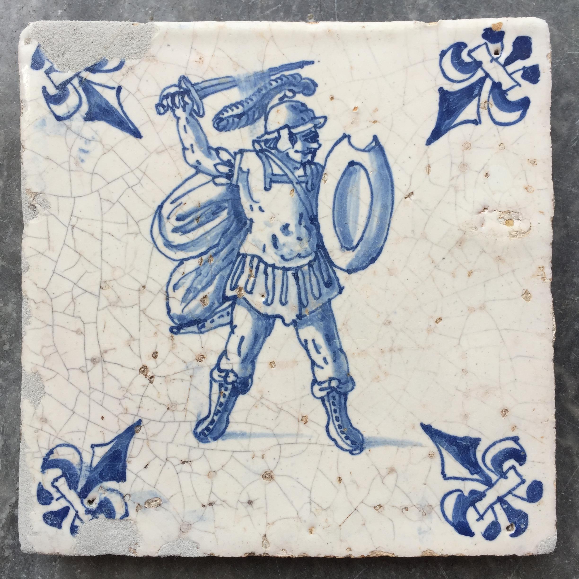 Exceptional Set of 20 Blue and White Dutch Delft Tiles with Figures 8