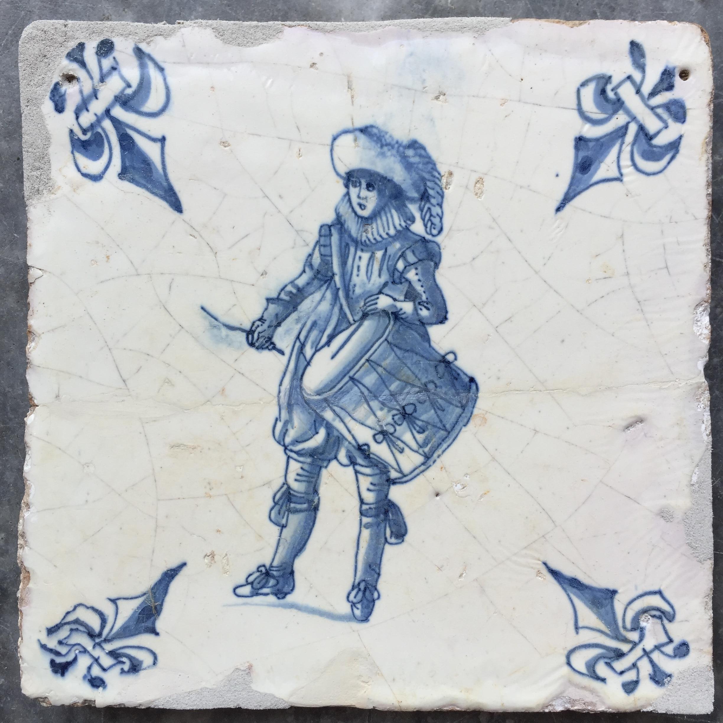 Glazed Exceptional Set of 20 Blue and White Dutch Delft Tiles with Figures