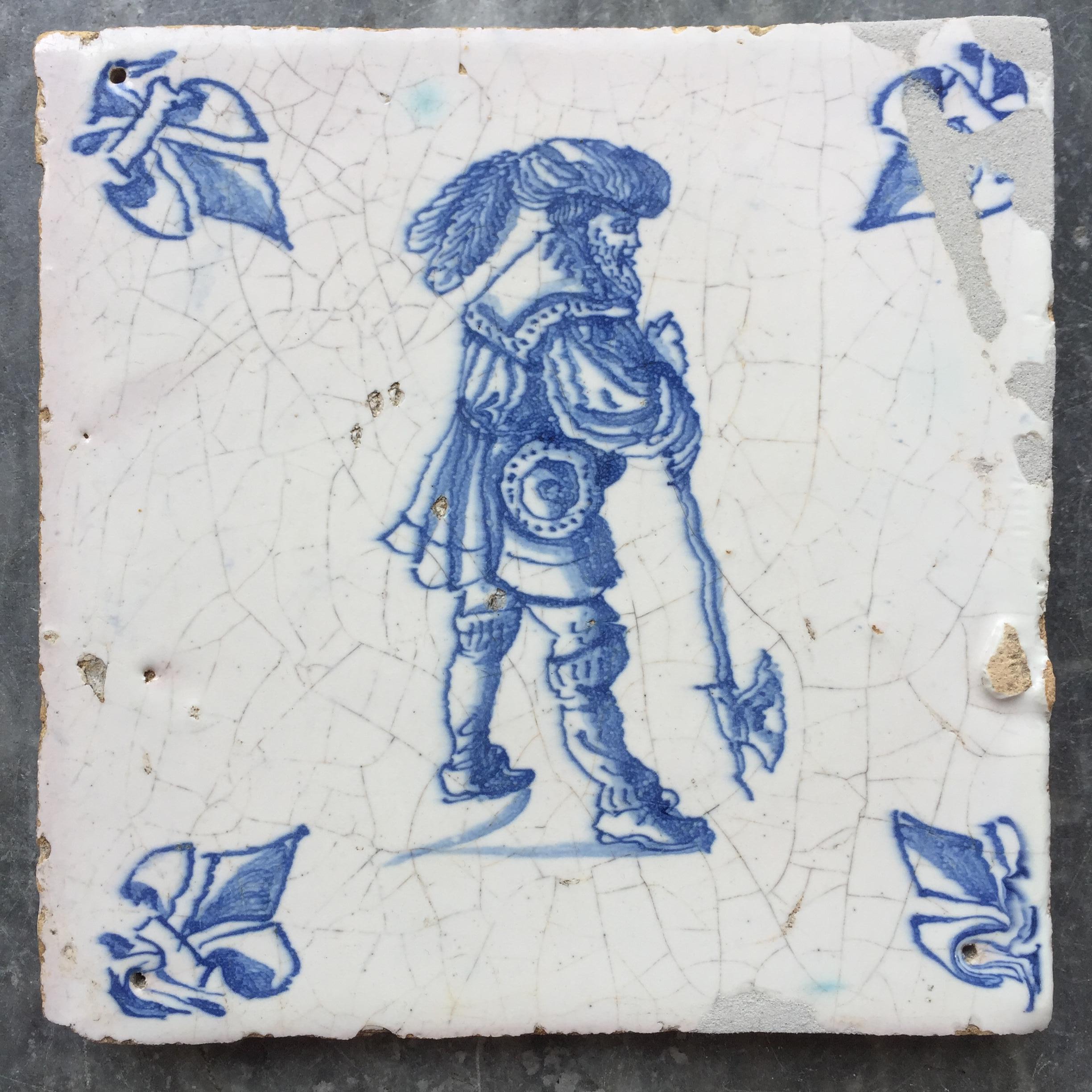 17th Century Exceptional Set of 20 Blue and White Dutch Delft Tiles with Figures
