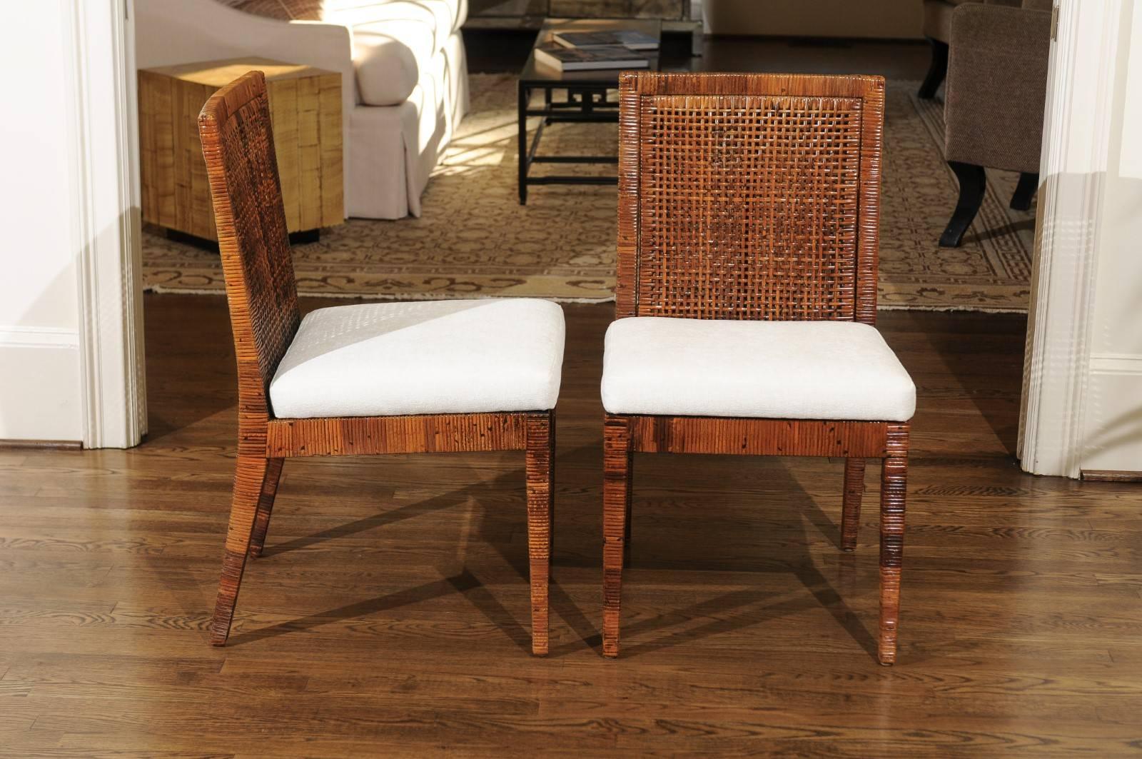 Exceptional Set of Eight Vintage Caramel Cane Dining Chairs by Bielecky Brothers In Excellent Condition In Atlanta, GA