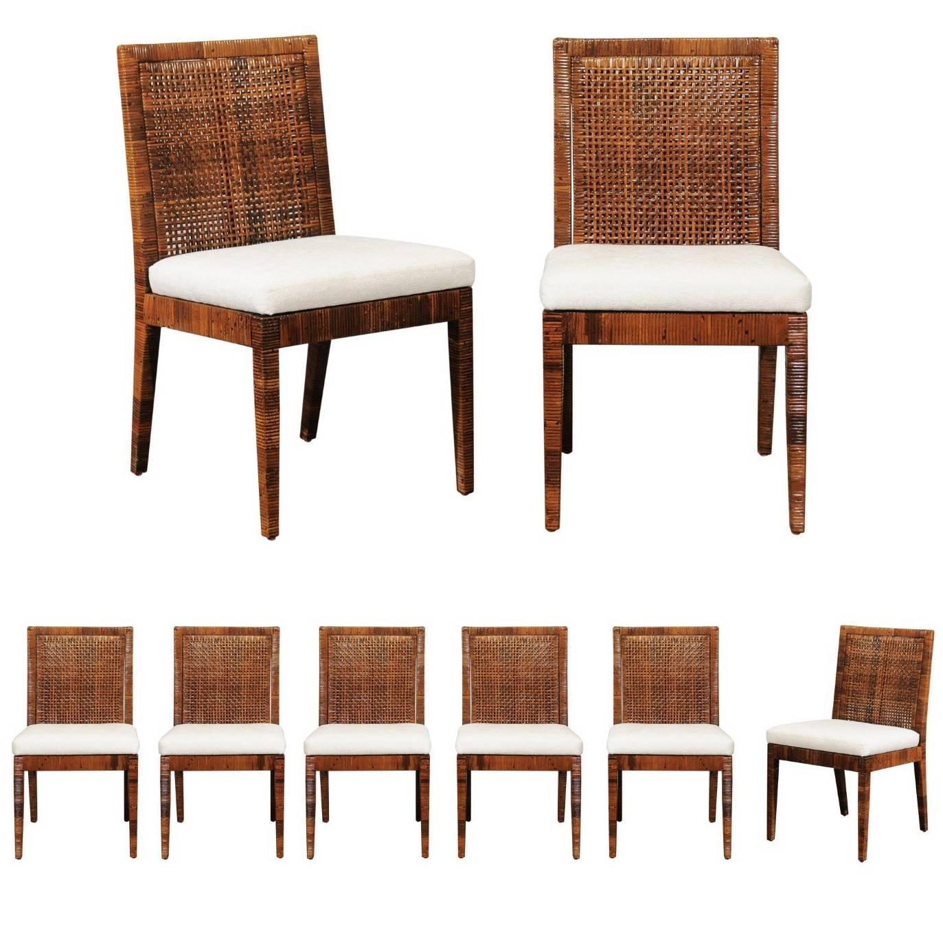 Exceptional Set of Eight Vintage Caramel Cane Dining Chairs by Bielecky Brothers