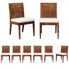 Exceptional Set of Eight Vintage Caramel Cane Dining Chairs by Bielecky Brothers