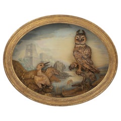 Antique An exceptional straw work diorama of an owl and kingfisher - Leverian Museum