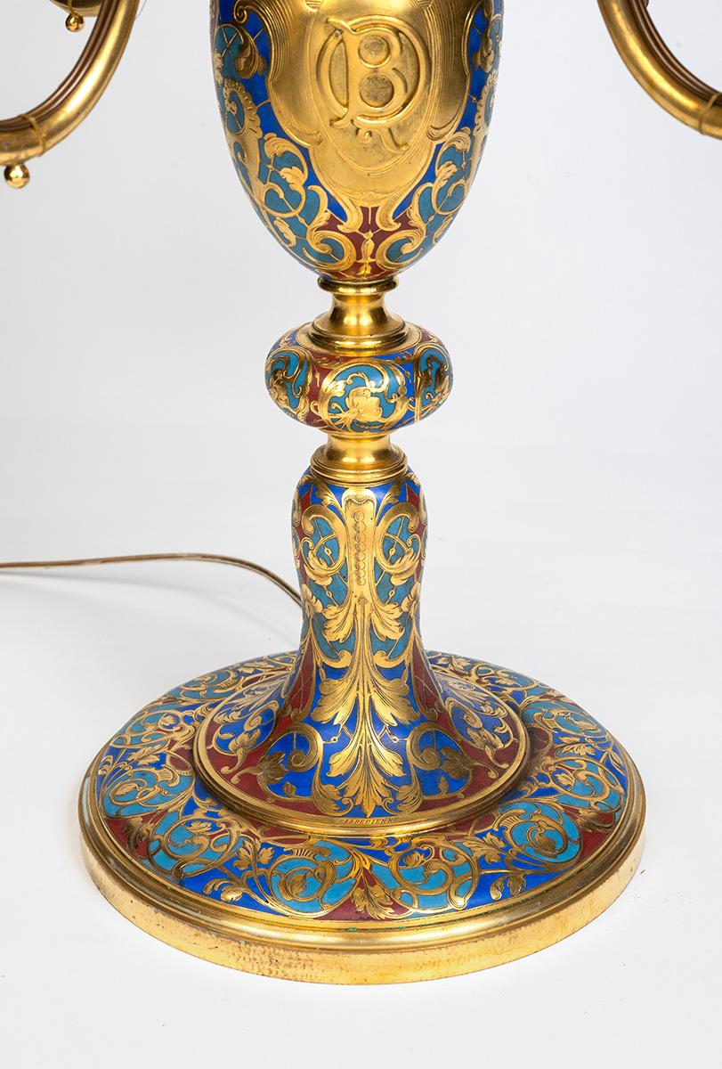An Exceptional Suite of Champleve Enamel Ormolu Candelabra by Sevin, Barbedienne For Sale 7
