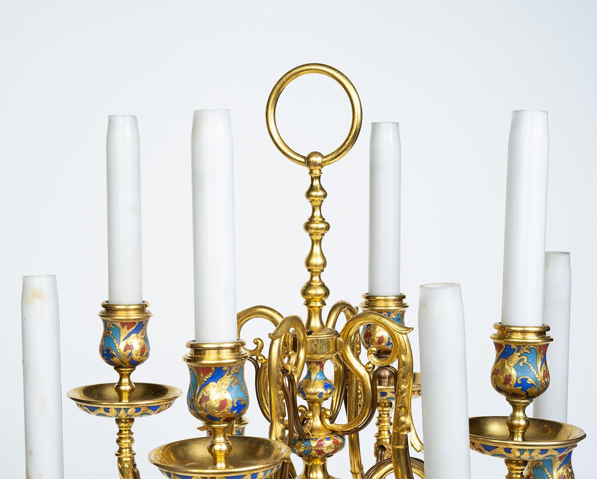 An Exceptional Suite of Champleve Enamel Ormolu Candelabra by Sevin, Barbedienne For Sale 12