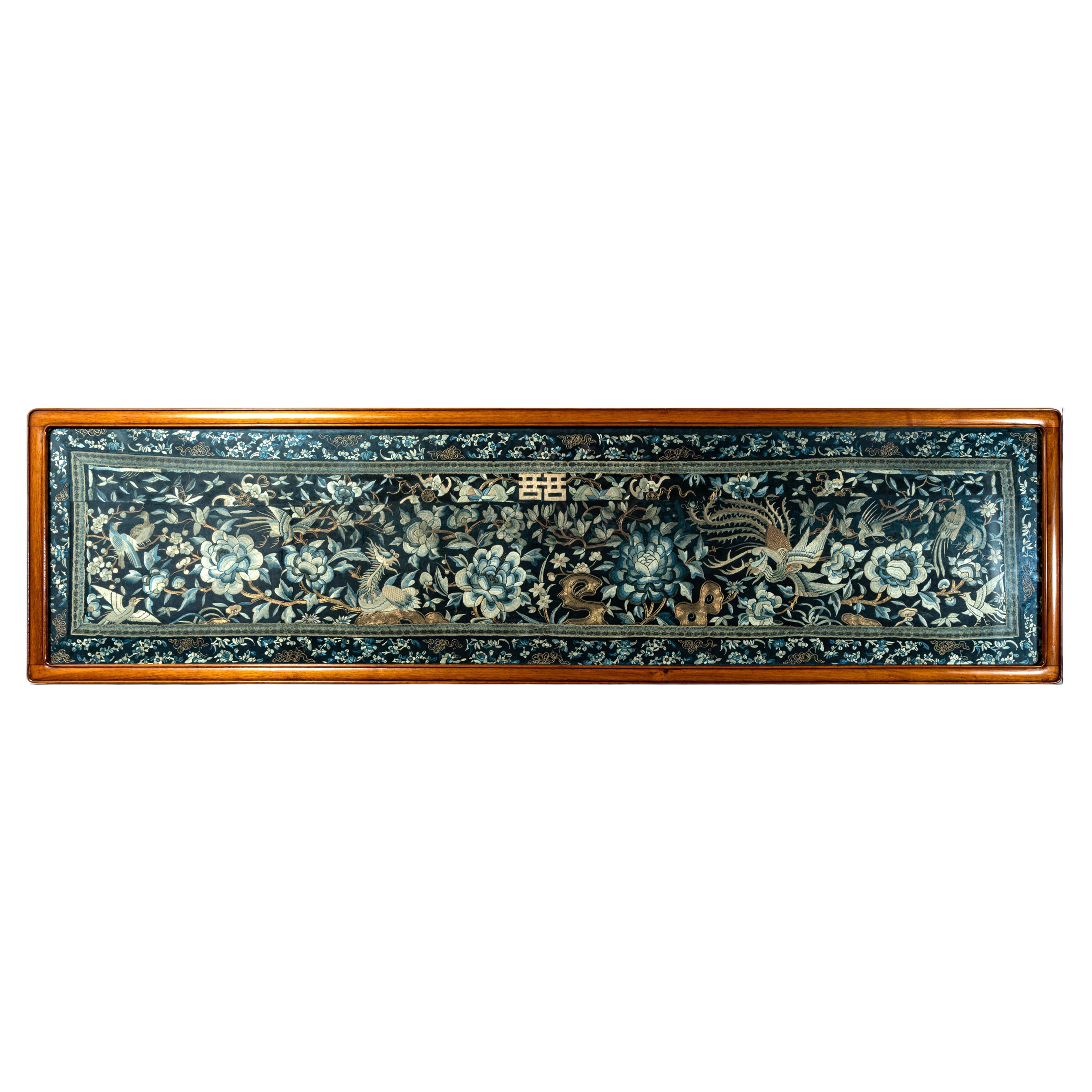 A Fine & Exceptionally Large Hand Embroidered Chinese Silk Matrimonial Panel