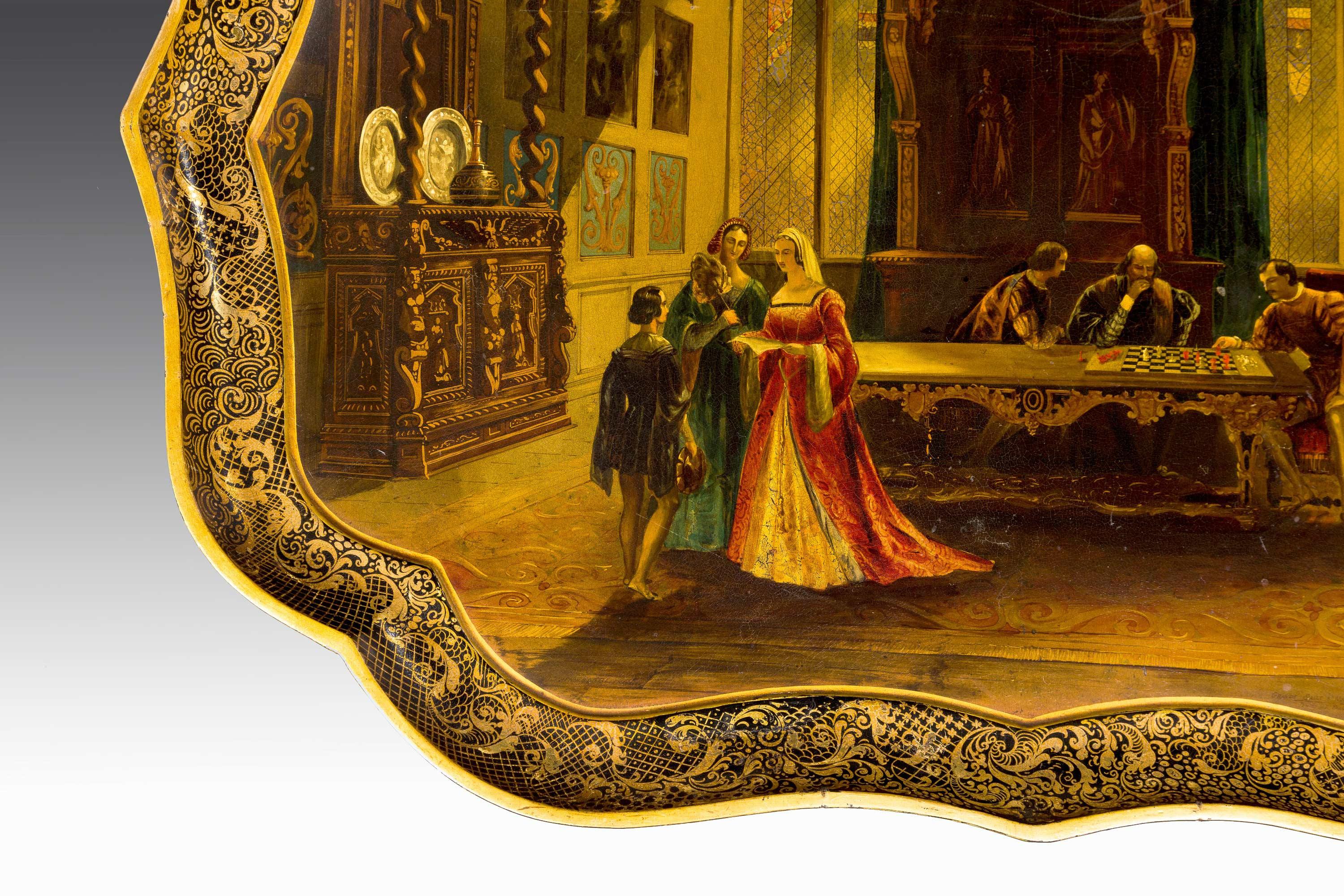 An exceptionally fine papier mâché tray in original condition, signed by the celebrated maker 