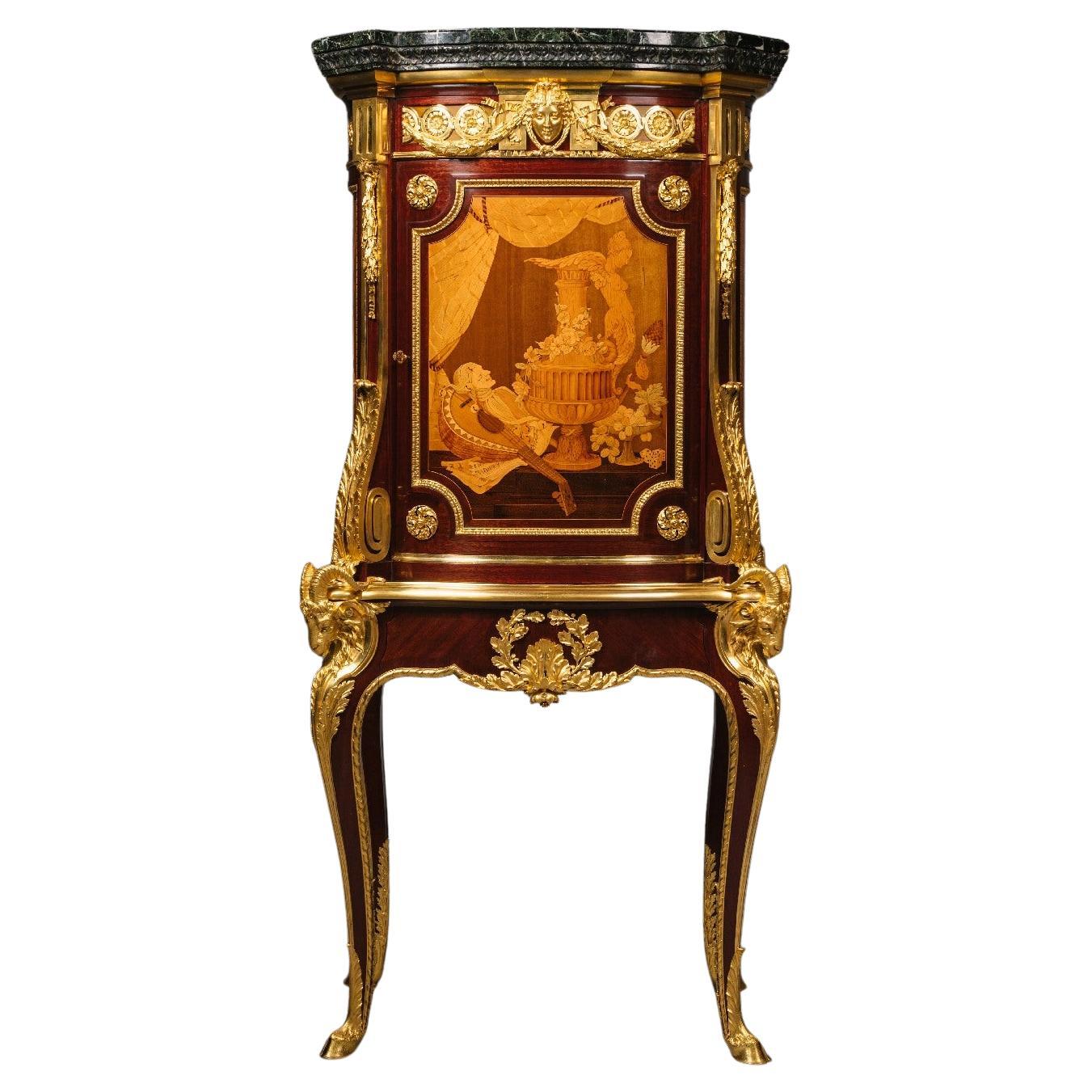 An Exhibition Gilt-Bronze Mounted Marquetry Cabinet on Stand