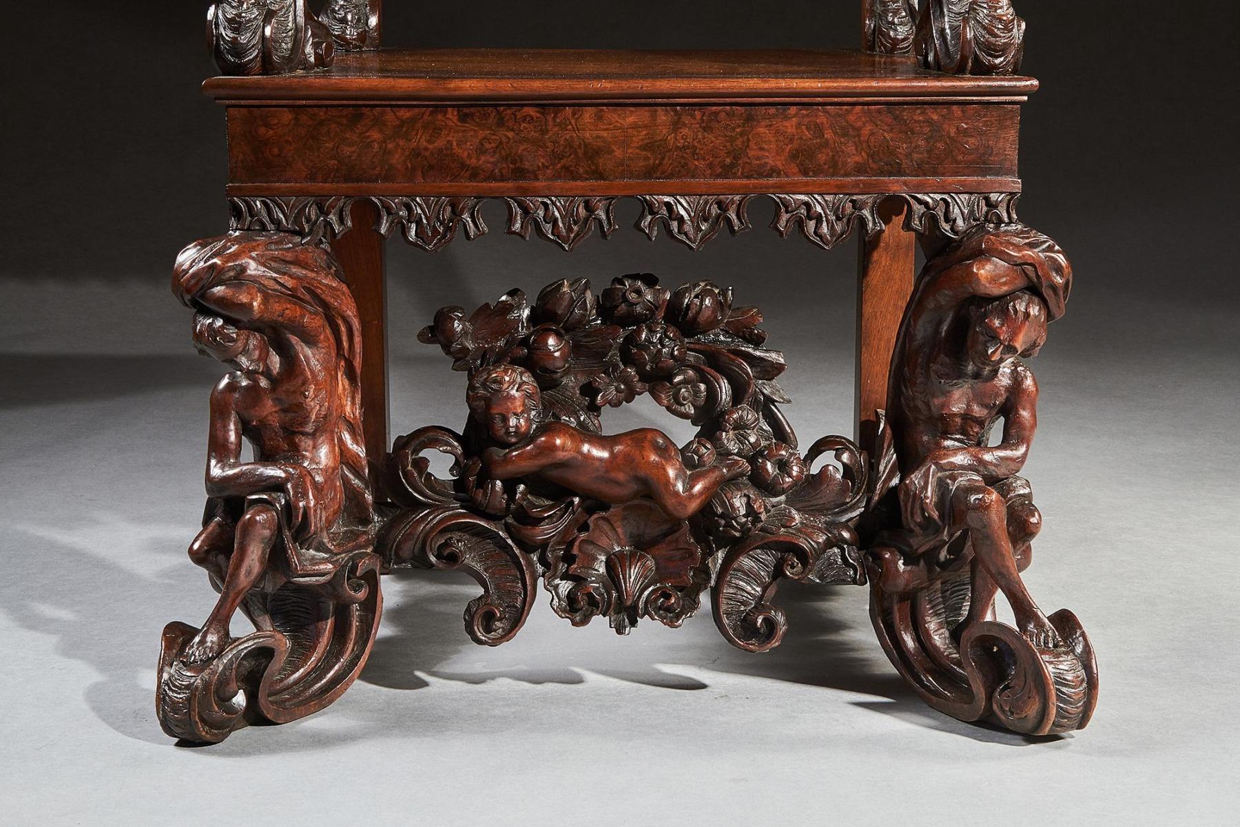 Exhibition Quality Italian 19th Century Carved Walnut Armchair After Andrea B For Sale 4