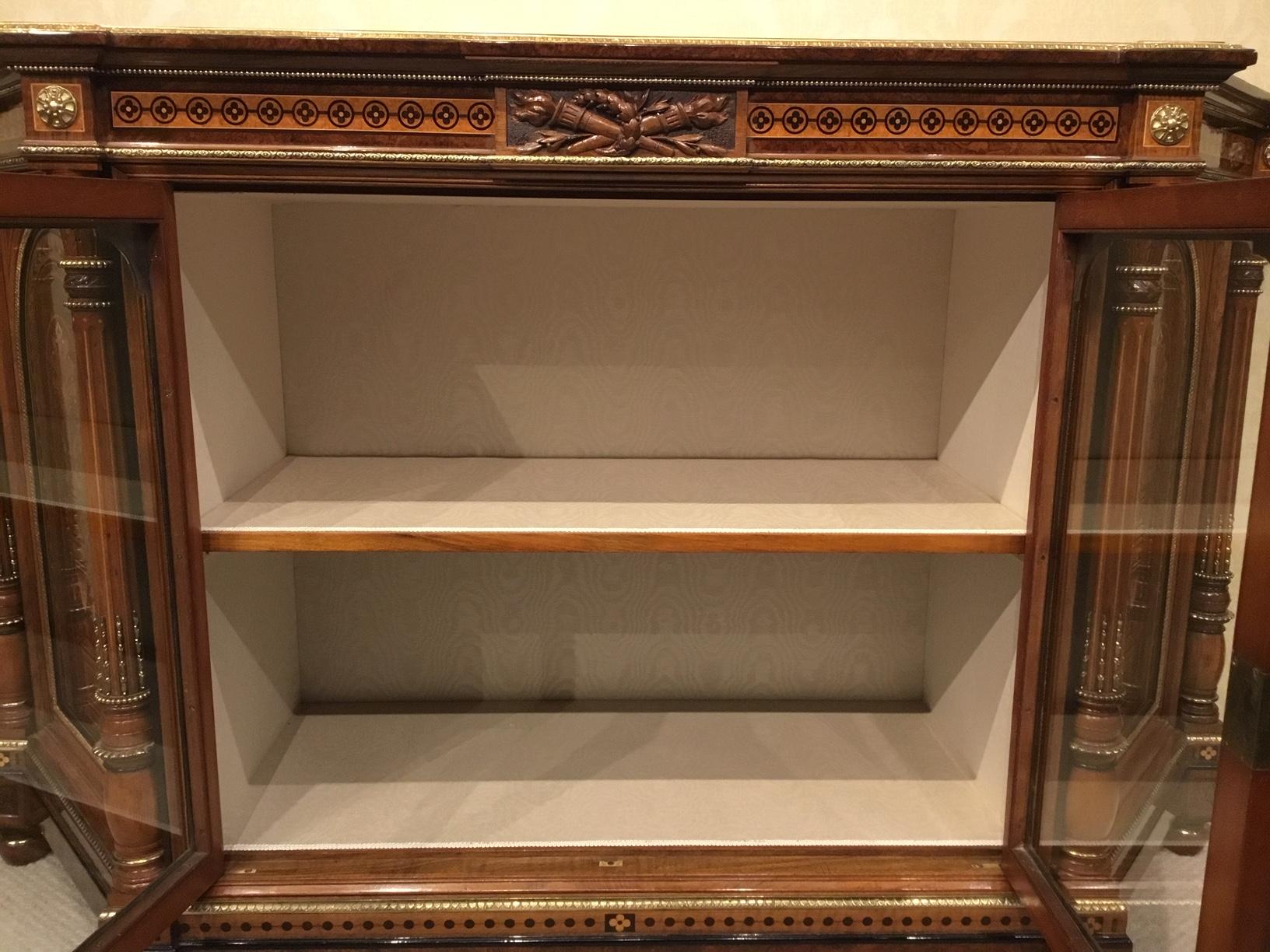 Exhibition Quality Victorian Burr Walnut, Amboyna and Ormolu Side Cabinet For Sale 8