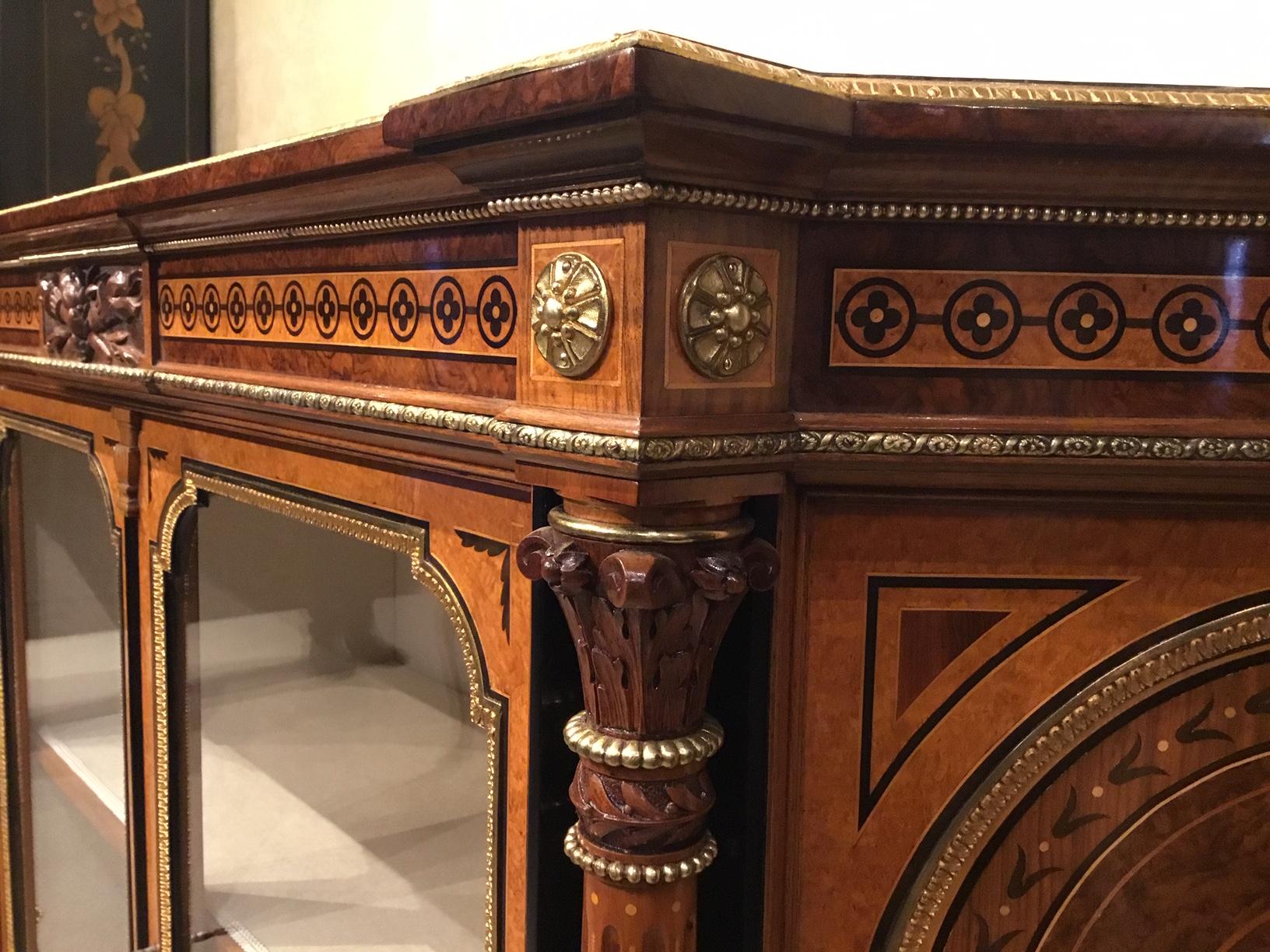 Exhibition Quality Victorian Burr Walnut, Amboyna and Ormolu Side Cabinet For Sale 11