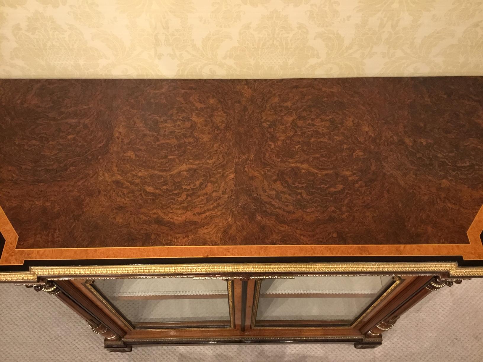 Exhibition Quality Victorian Burr Walnut, Amboyna and Ormolu Side Cabinet For Sale 2