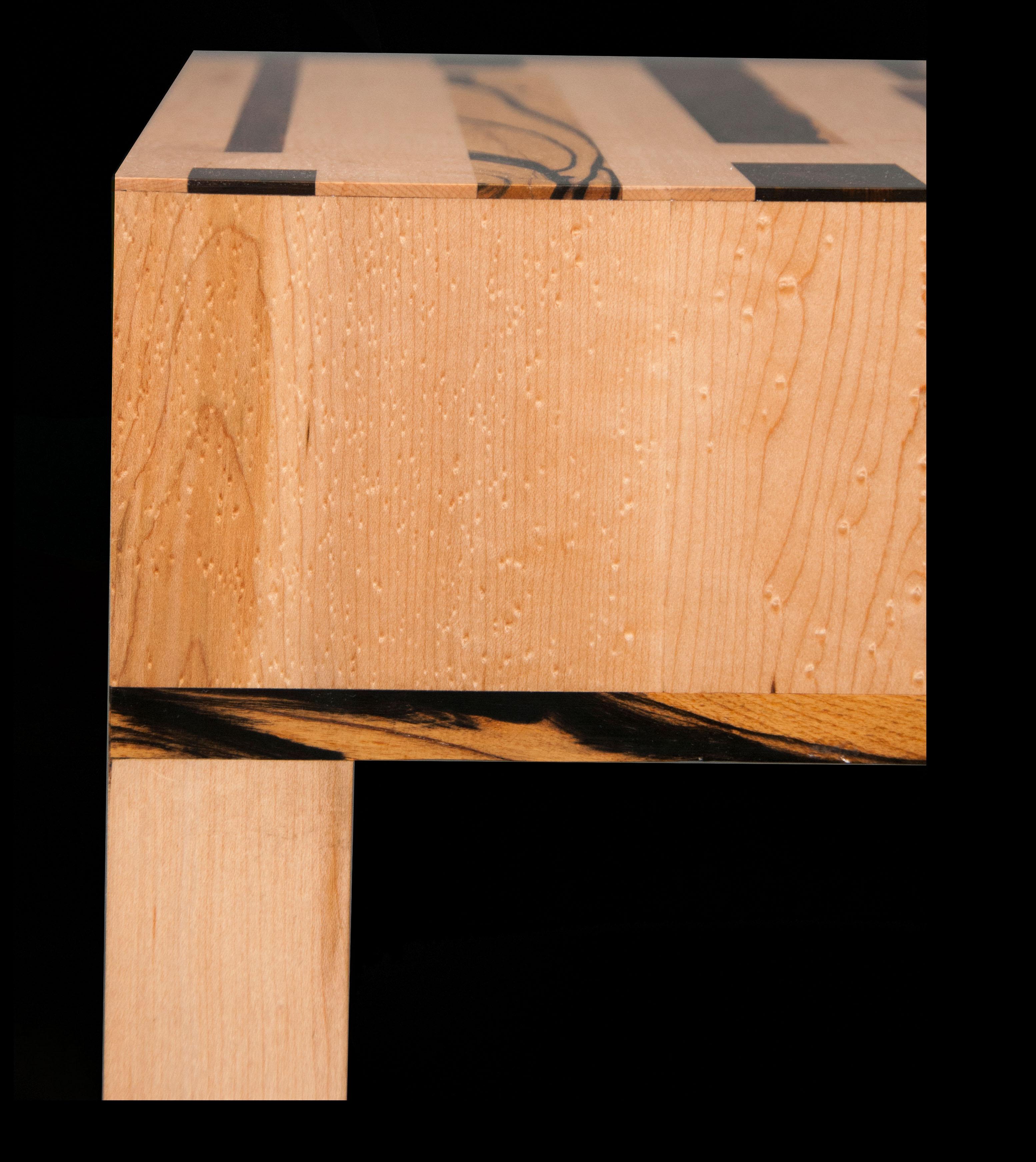 Expressionistic Geometric Inlaid Maple and Exotic Wood Console Table For Sale 5