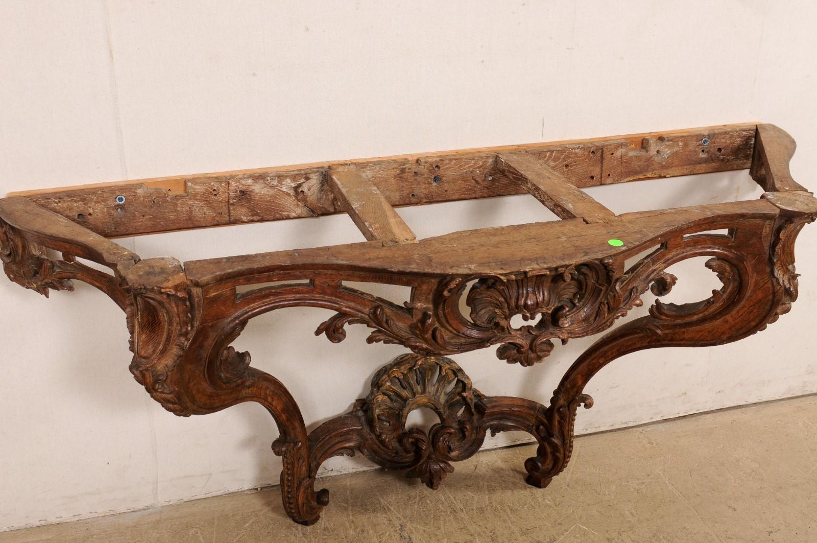 An Exquisite 18th C. French Rococo Serpentine Wall Console w/Marble Top For Sale 6