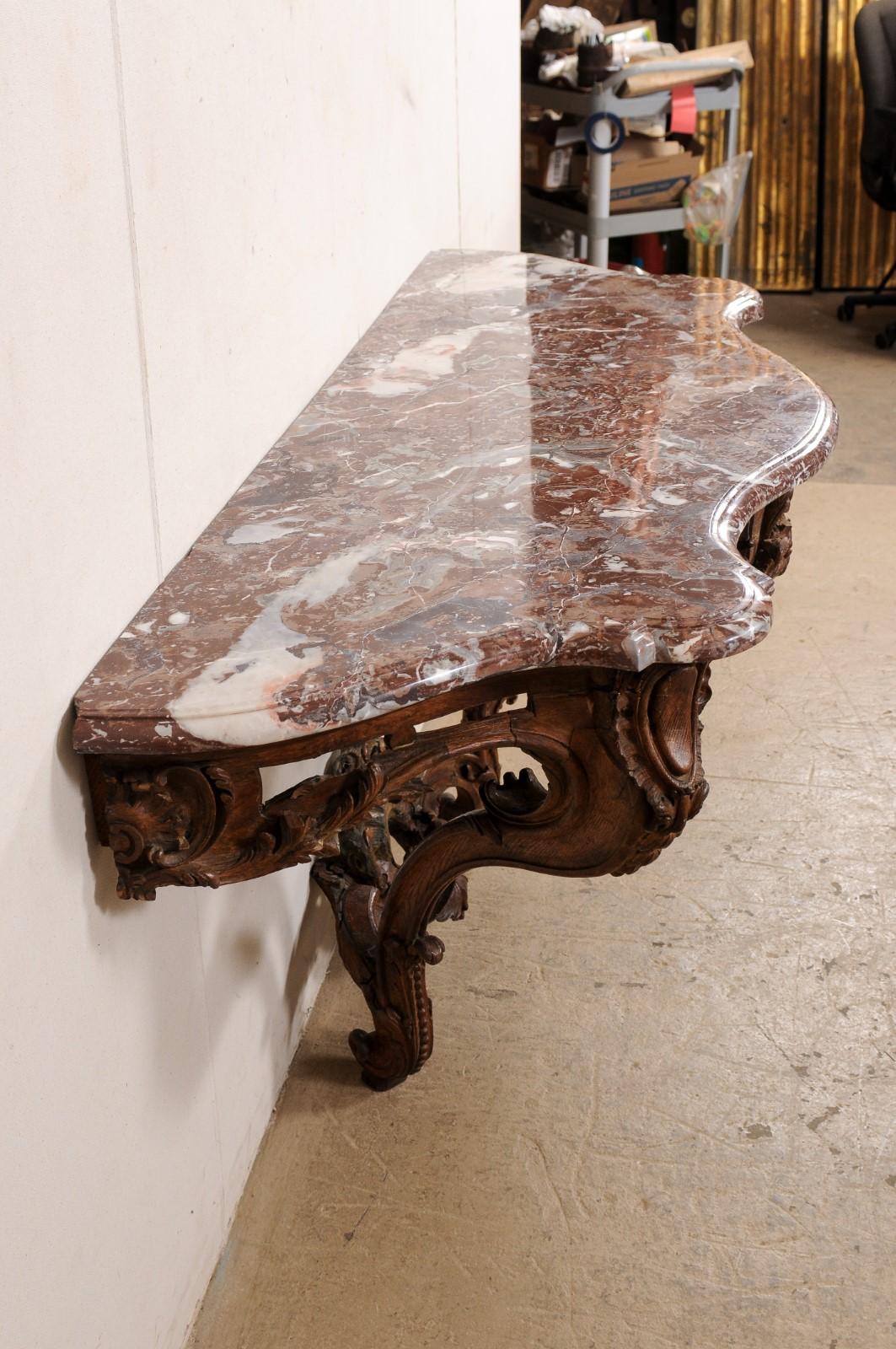 An Exquisite 18th C. French Rococo Serpentine Wall Console w/Marble Top For Sale 3