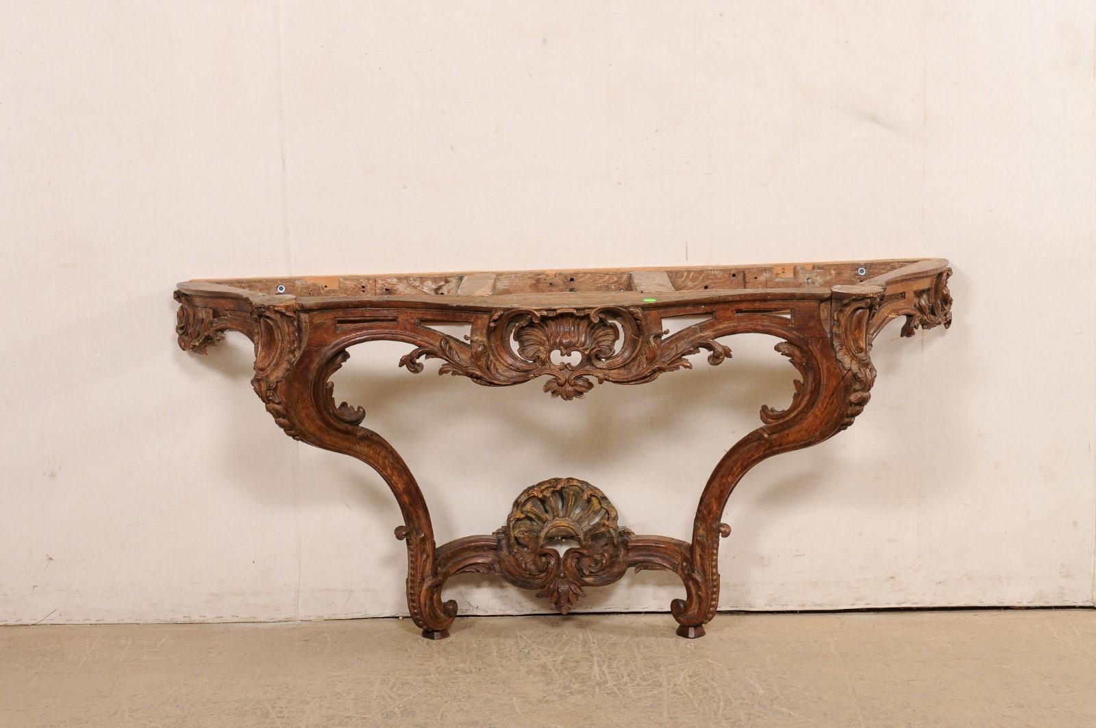 An Exquisite 18th C. French Rococo Serpentine Wall Console w/Marble Top For Sale 5