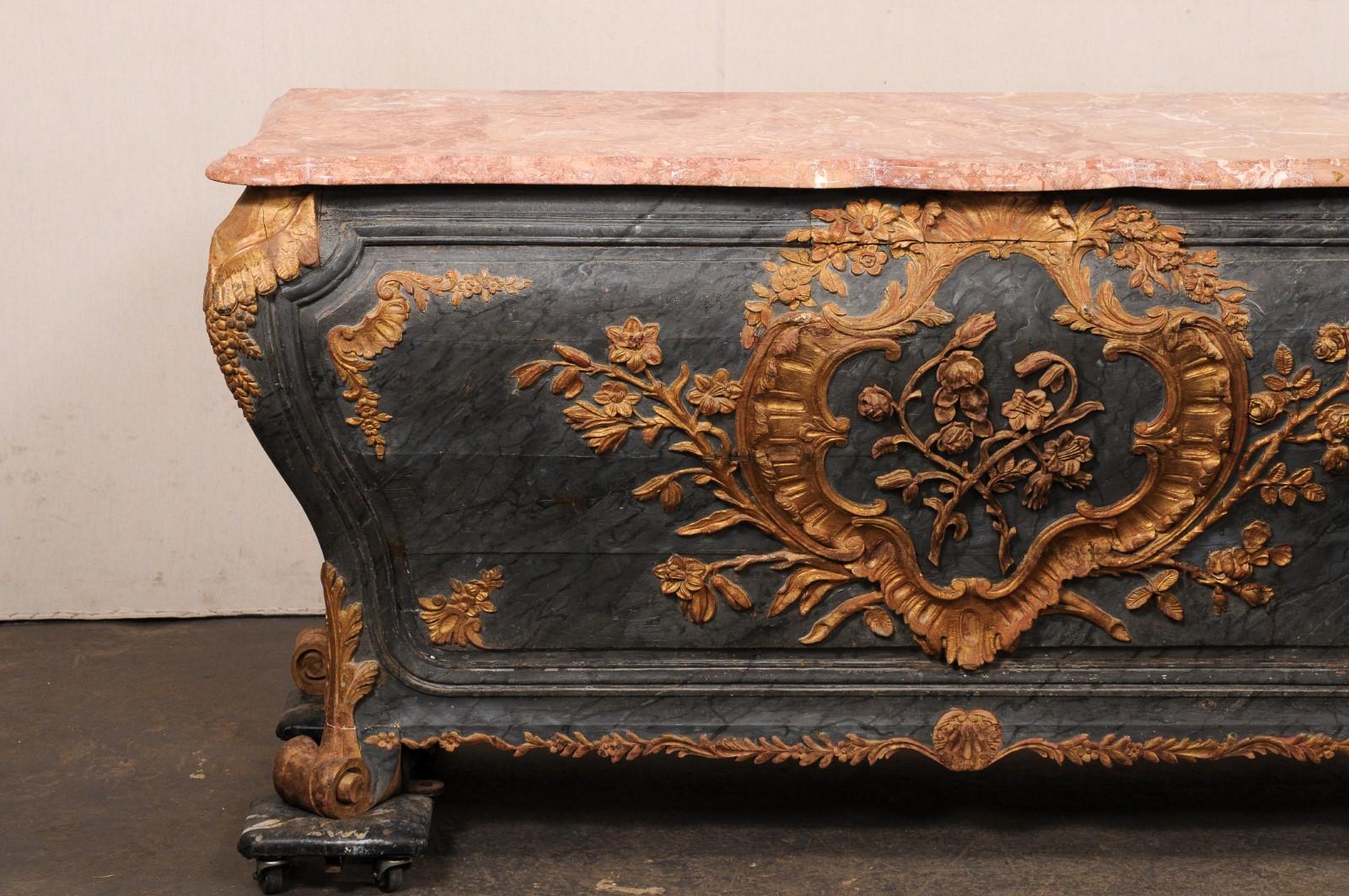 An Exquisite 18th Century Italian Rococo Bombé Marble Top Console Table For Sale 9