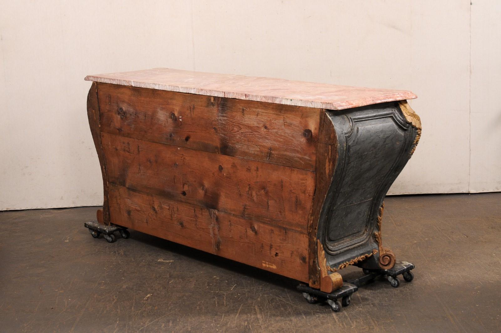 An Exquisite 18th Century Italian Rococo Bombé Marble Top Console Table For Sale 2