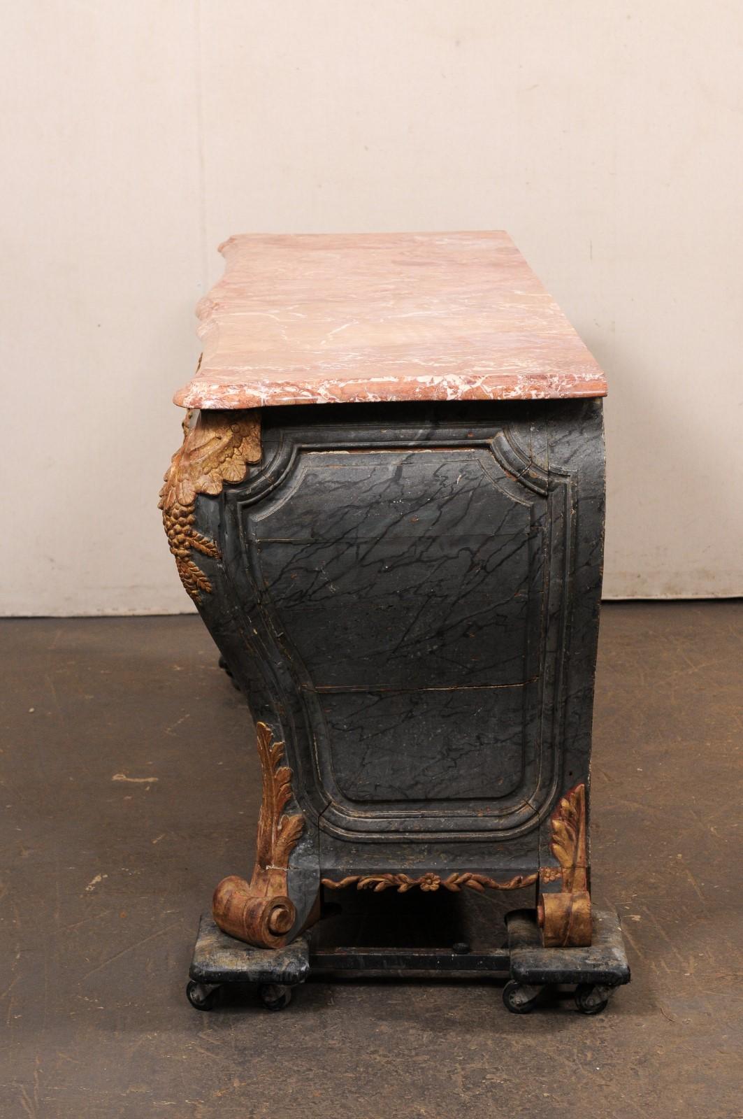 An Exquisite 18th Century Italian Rococo Bombé Marble Top Console Table For Sale 5
