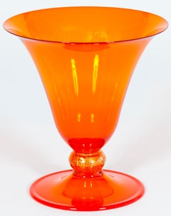An Exquisite 1970s Murano Hand-Blown Art Glass Chalice in Radiant Persimmon